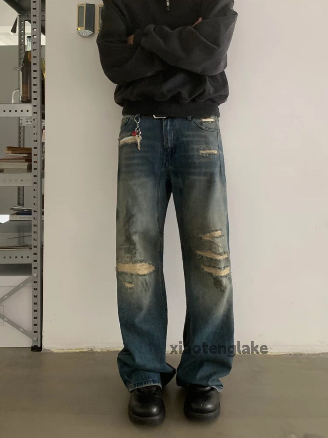 Jean × Vintage washed faded loose stain punk grunge ripped jeans Size US 33 - 6 Thumbnail