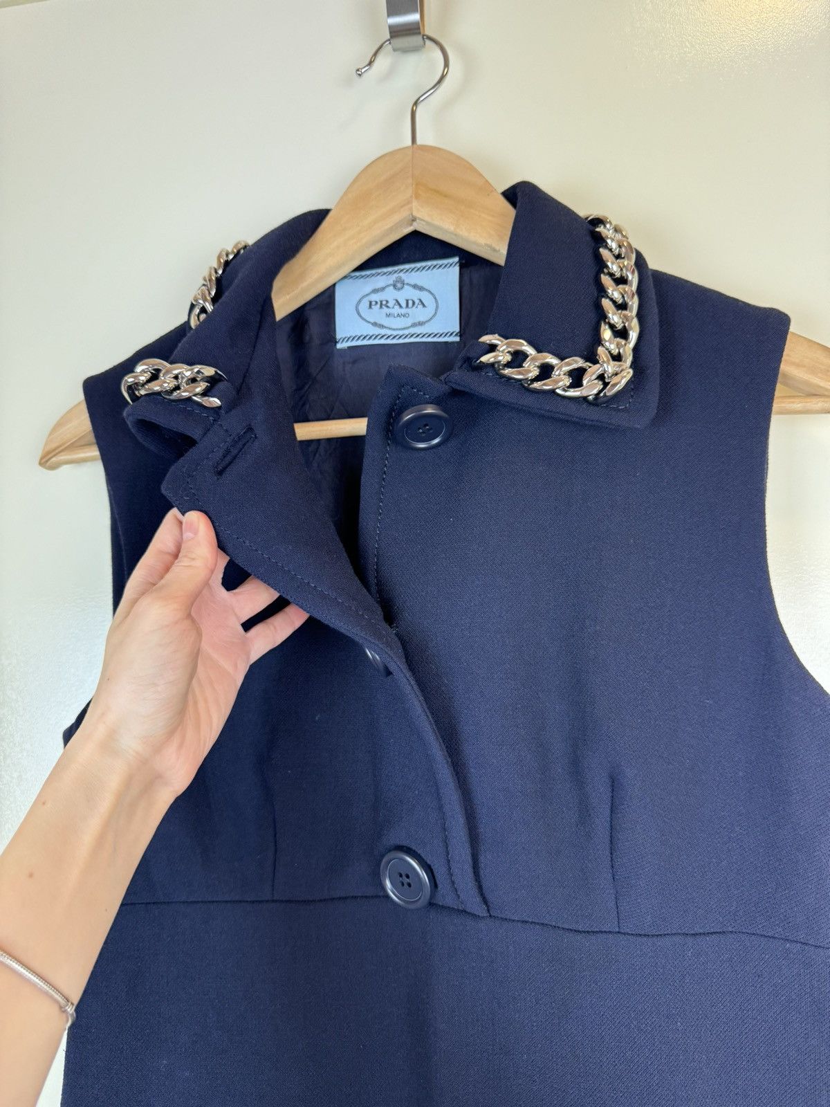 Prada Prada Wool blue midi dress gown evening casual chain collar Size M / US 6-8 / IT 42-44 - 12 Thumbnail