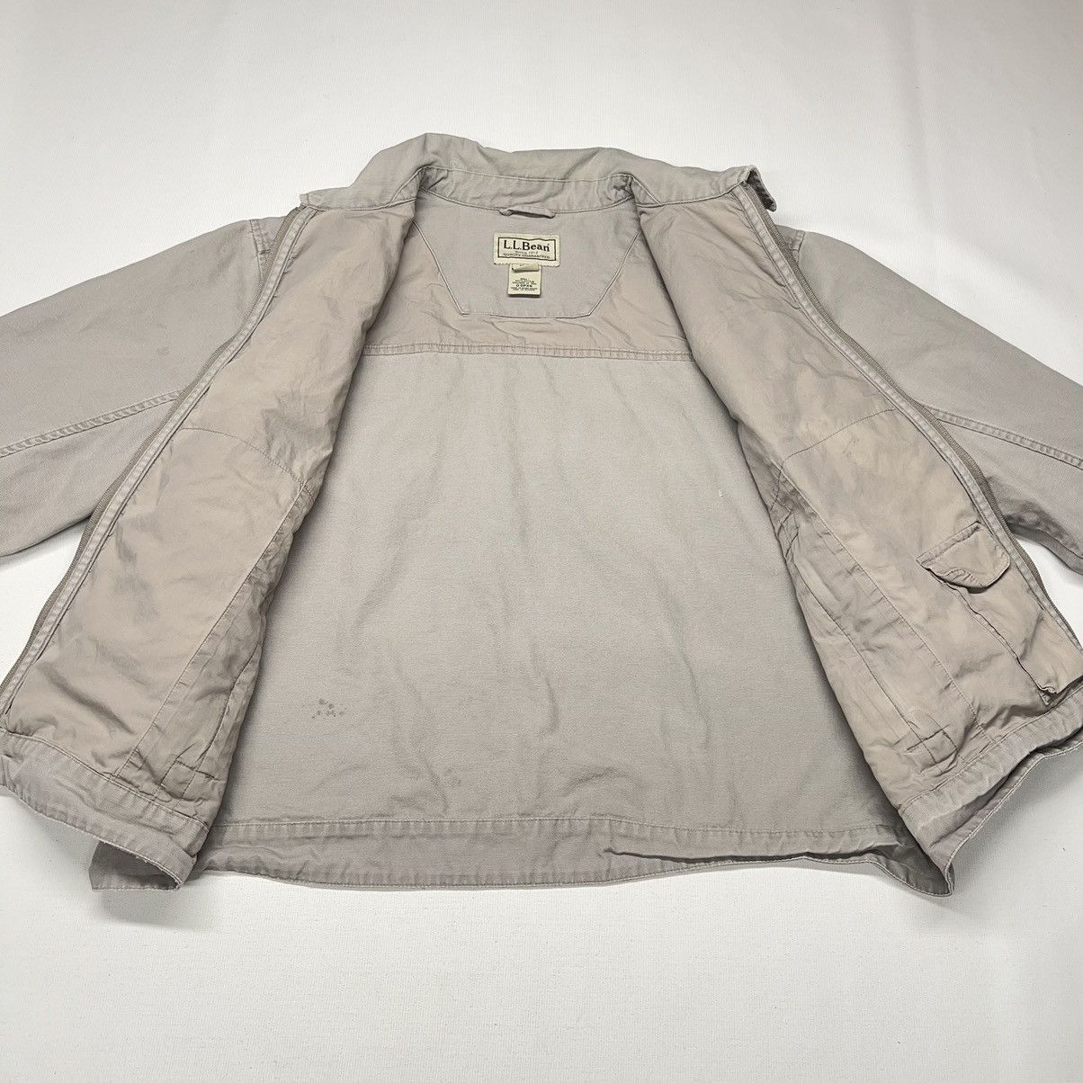 VTG LL Bean Jacket Beige Bomber Chore Canvas Full Zip