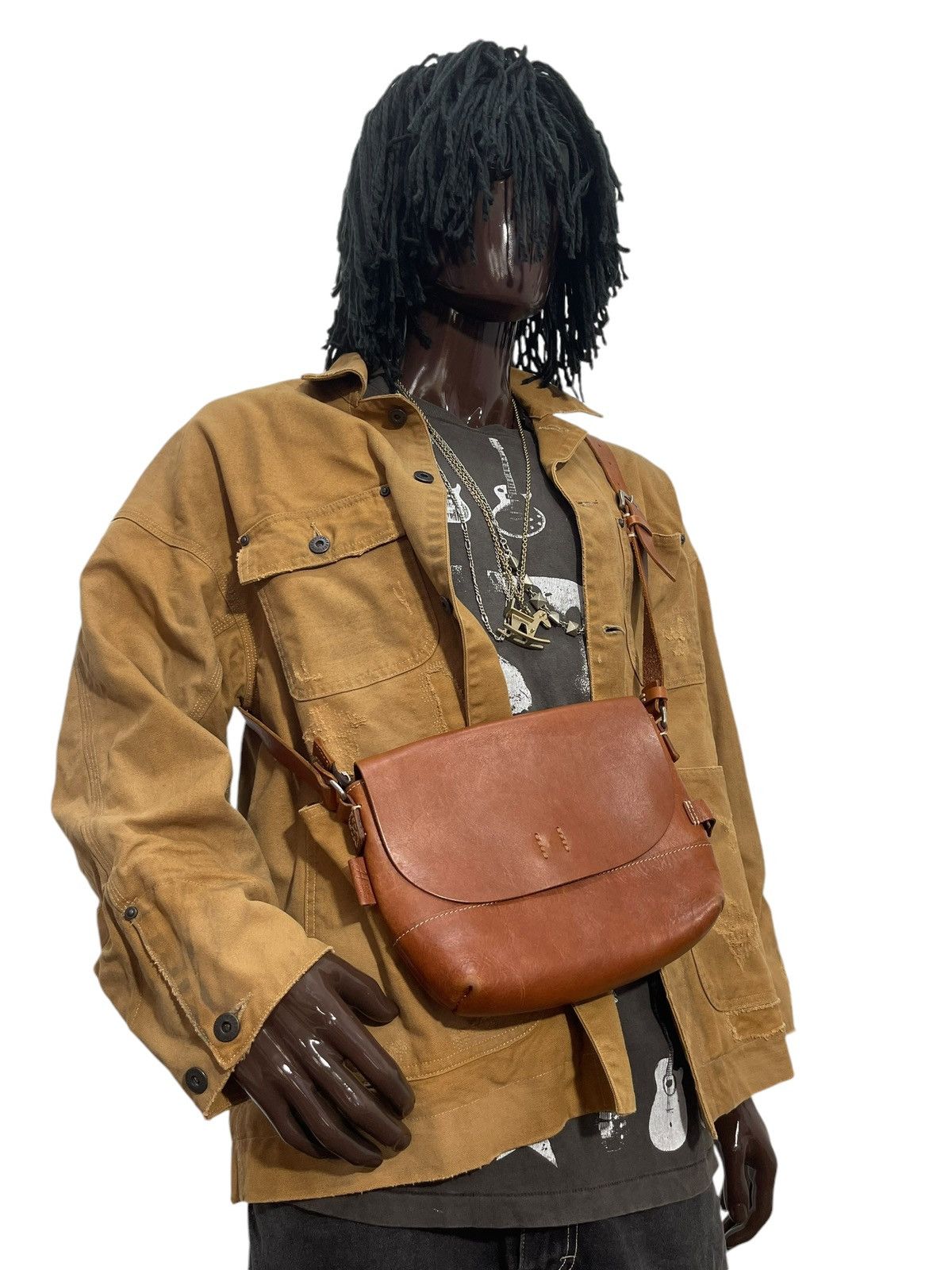 Japanese Brand Full Leather Patina 1203 Mano Fece Cross Body Bag 1🟩2 Size ONE SIZE - 1 Thumbnail
