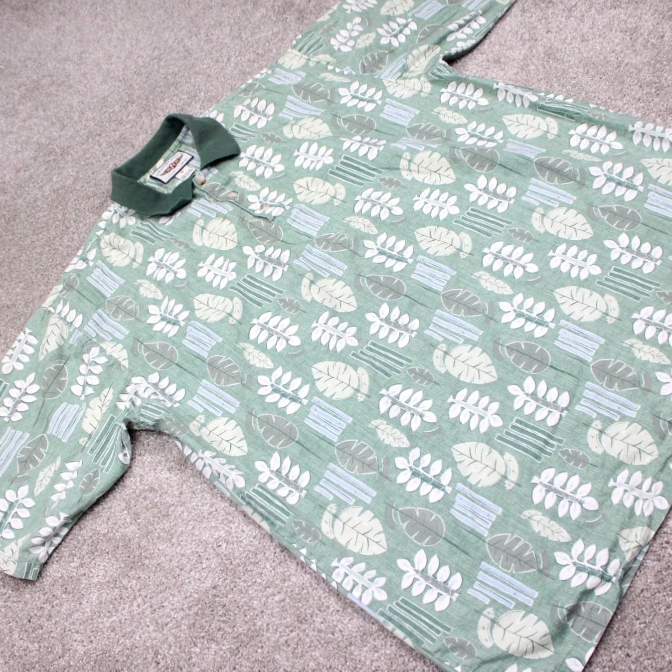 Vintage Straight Down Polo Shirt Mens XL Green Floral 100% Cotton Short Sleeve Pullover Shirt Size US XL / EU 56 / 4 - 6 Thumbnail