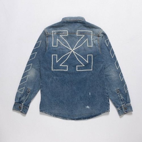 Off-White o1gr1nt1124 Diag Outline Paint Denim Shirt in Light Blue Size US XS / EU 42 / 0 - 2 Thumbnail