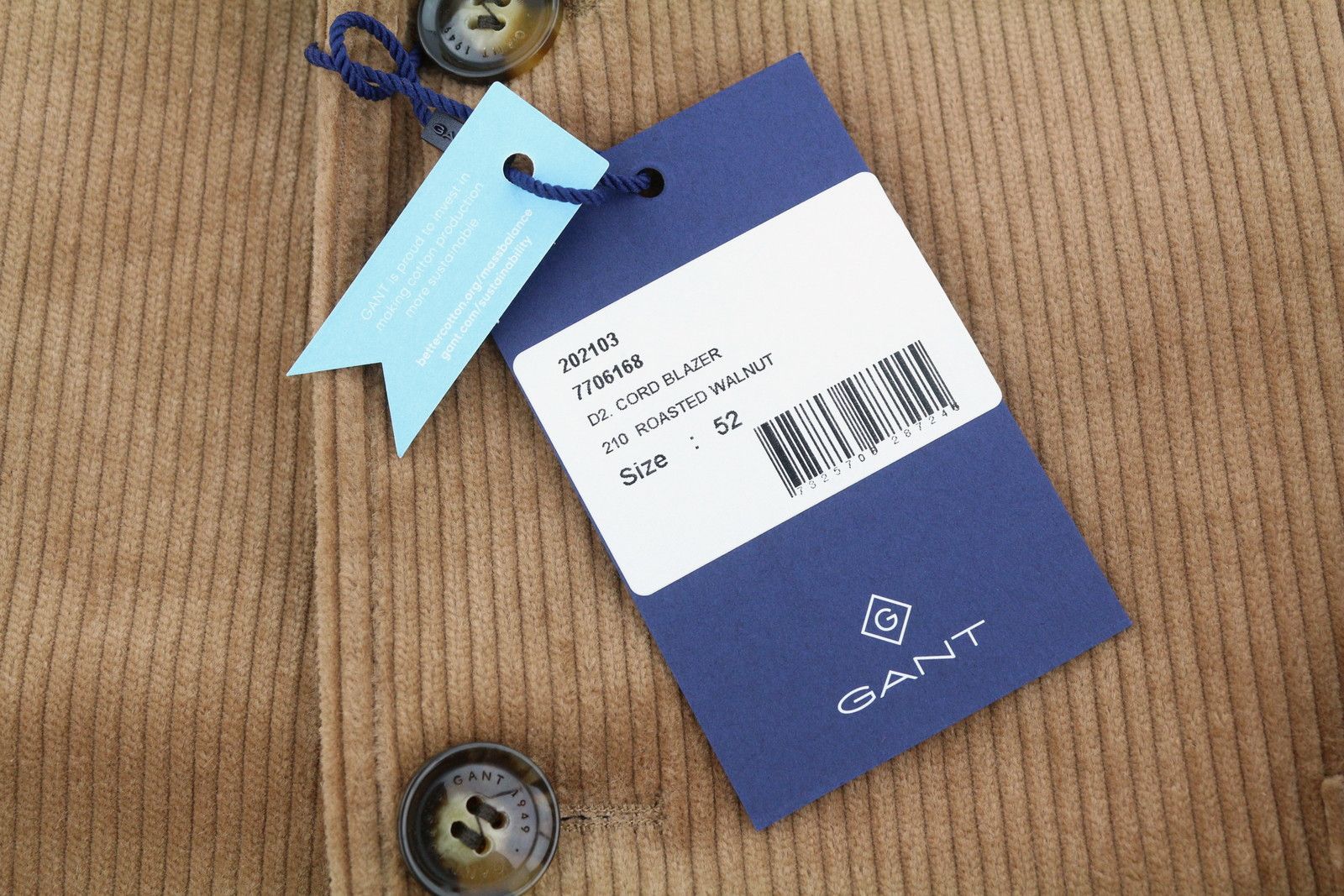 Gant CORD EU52 Roasted Walnut Slim Wool Blazer 87326 Size 42R - 8 Thumbnail