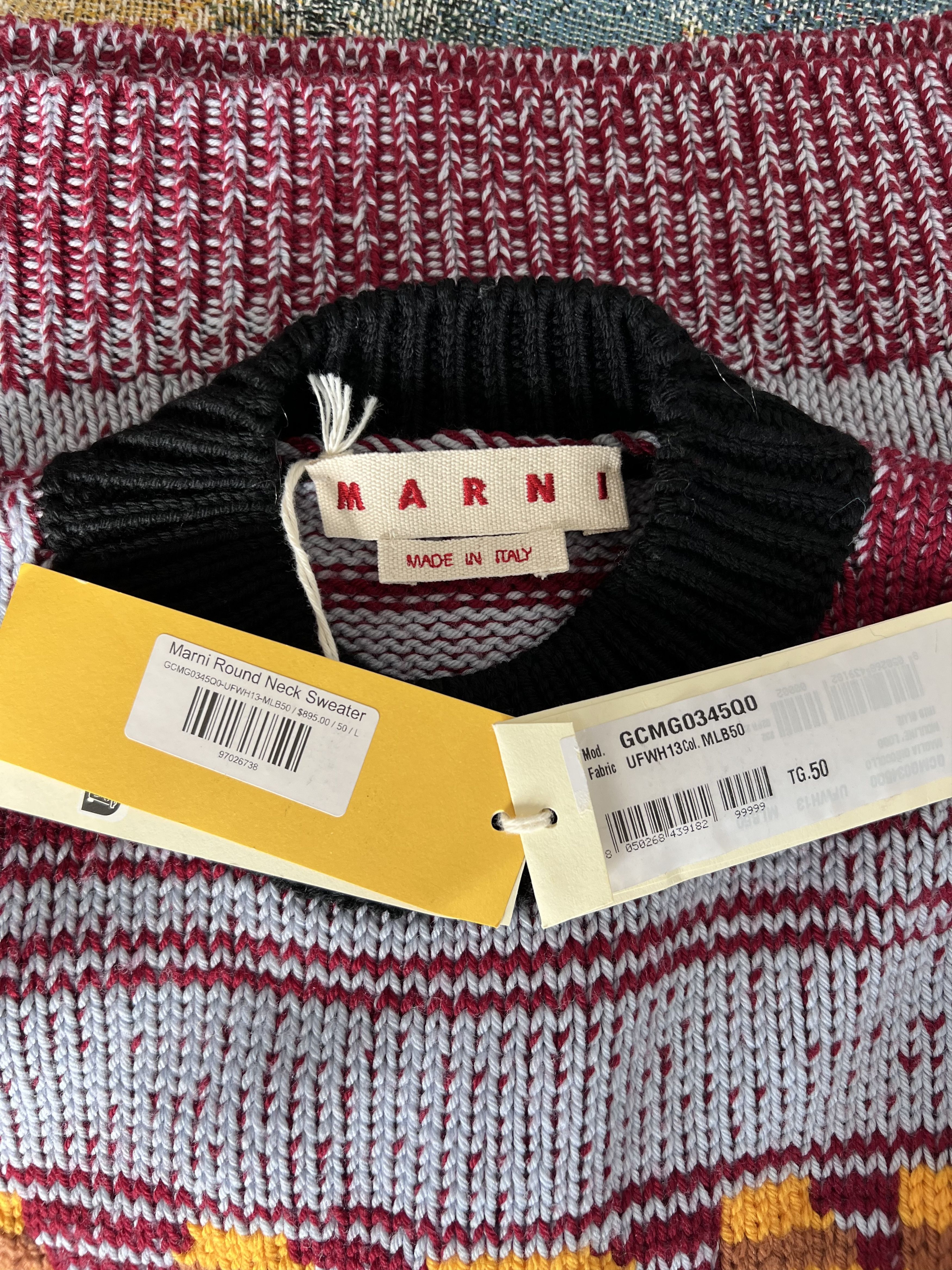 Marni Marni Jacquard Round Neck Wool Sweater in Red Size US M / EU 48-50 / 2 - 7 Thumbnail