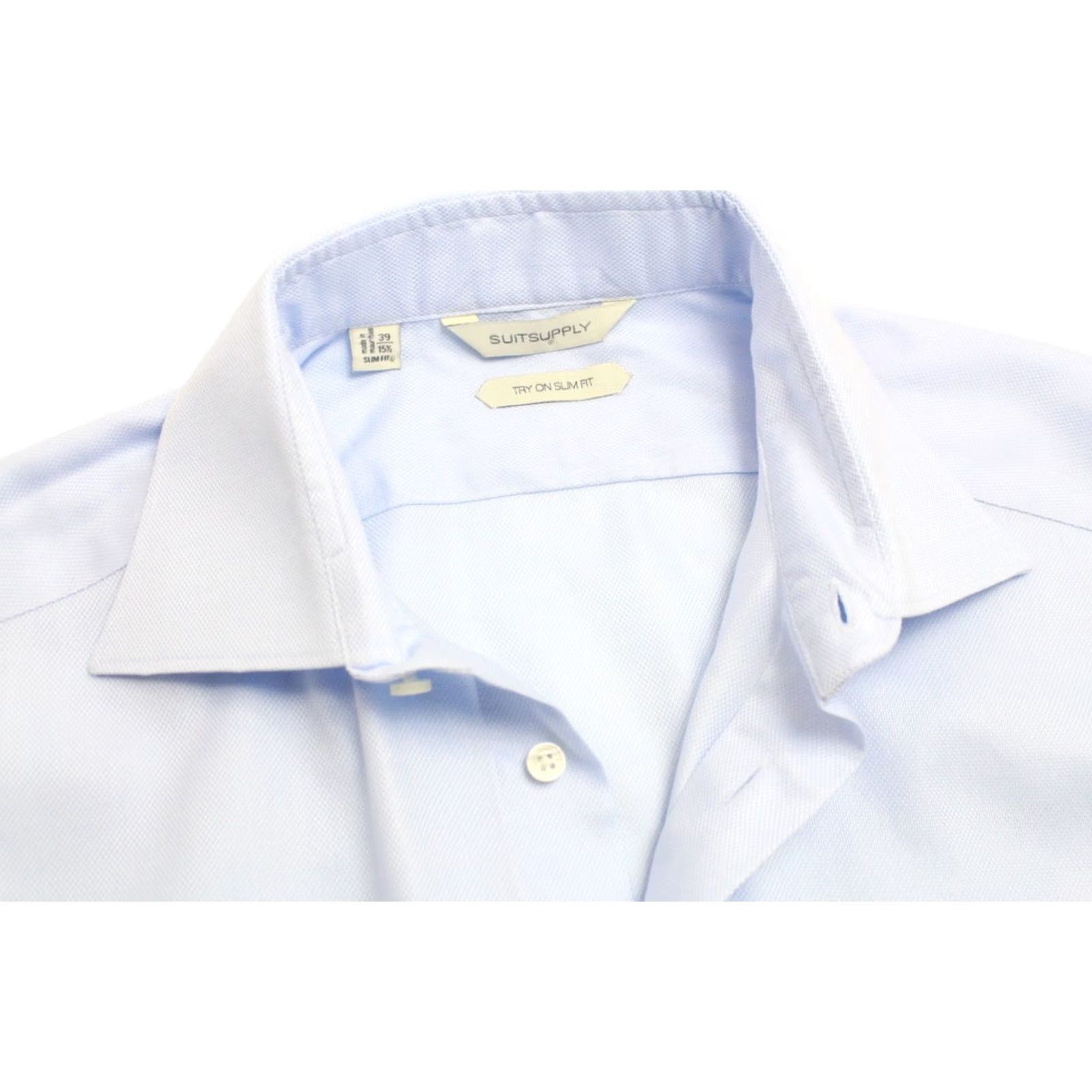 Suitsupply Suitsupply Slim Fit Formal Shirt Men's 39 / 15 1/2 Button Up Spread Blue Patterned Dress Shirt Button-Up Long Sleeve Cuffs Size 40R - 4 Thumbnail