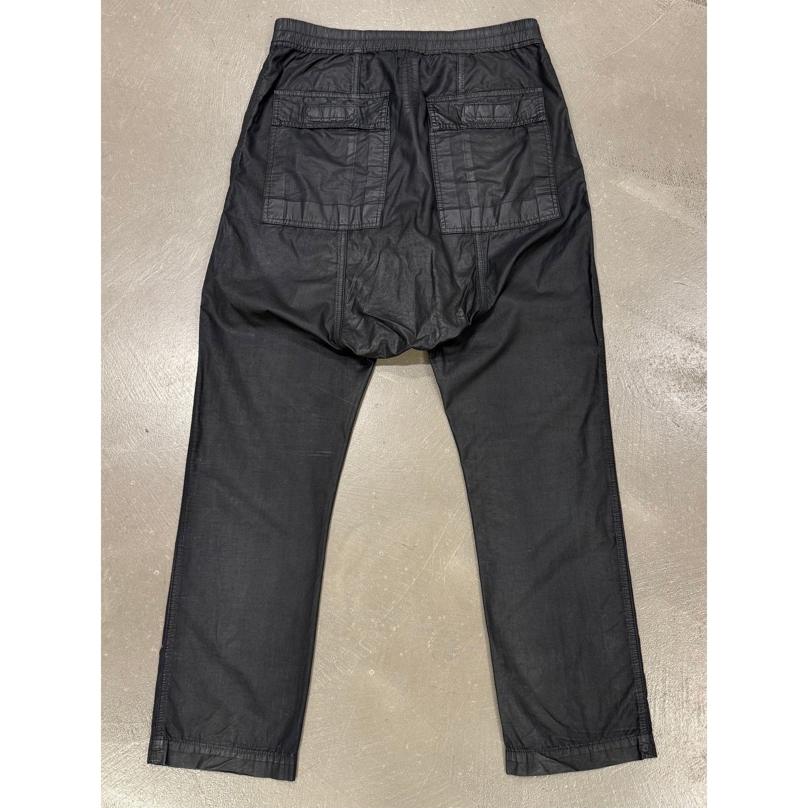 Rick Owens 2000s Rick Owens black wax drop crotch drawstring pants Size 33" - 2 Thumbnail