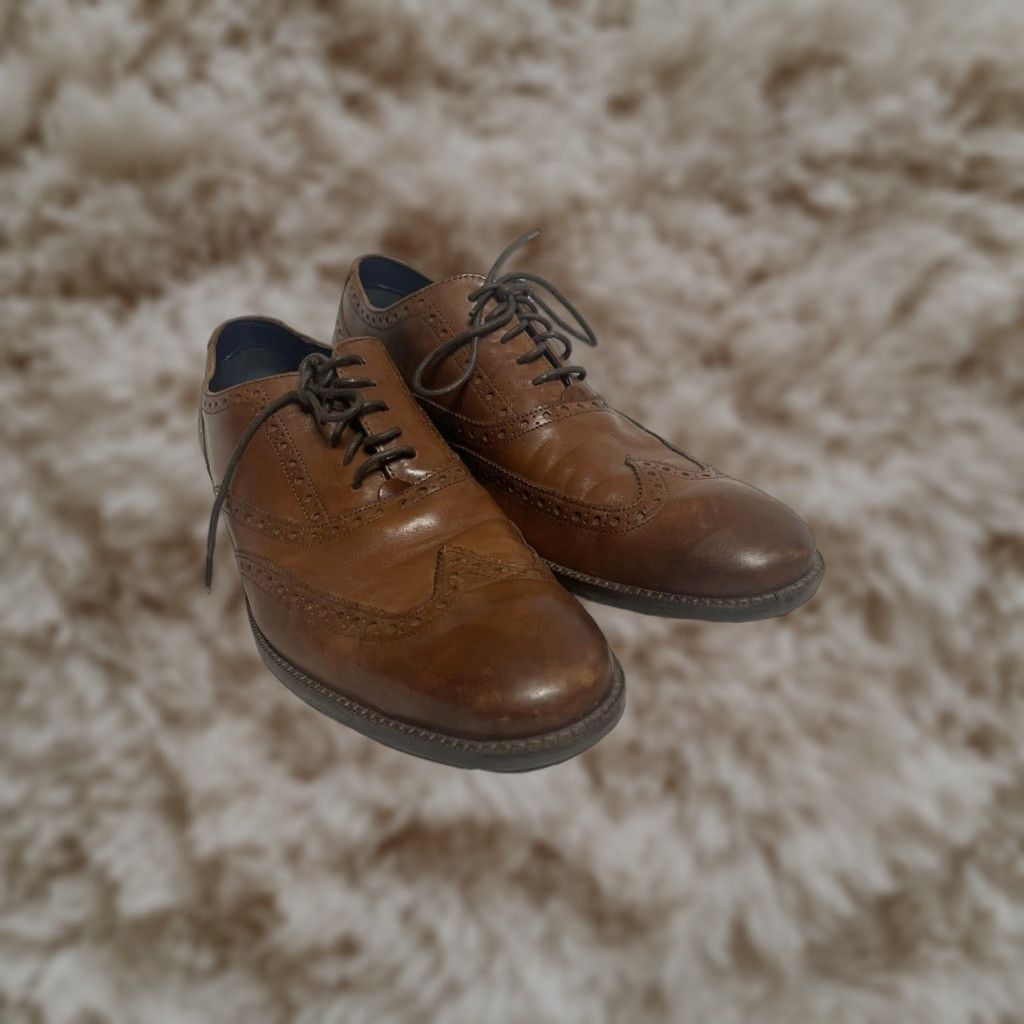 Cole Haan Wingtip Oxford Dress Shoes Mens Size 10.5 British Tan Leather in Brown