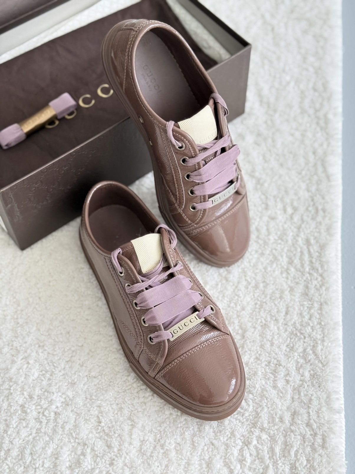 Gucci Gucci Patent Leather Low Top Sneakers Pink GG Lace Up Shoes Size US 7 / IT 37 - 4 Thumbnail