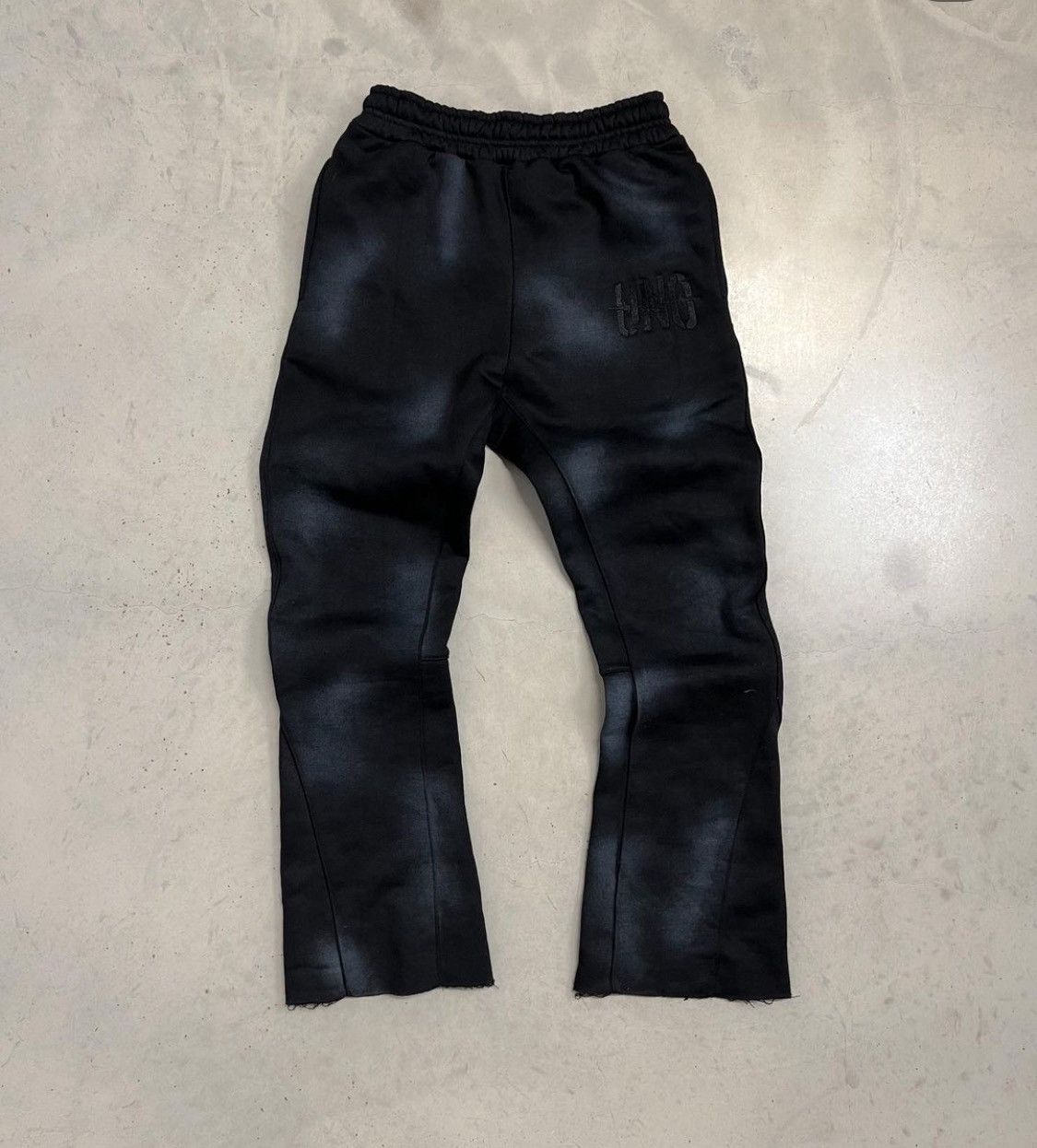 image of Uno Black Acid Wash Flared Sweatpants, Men's (Size 32)