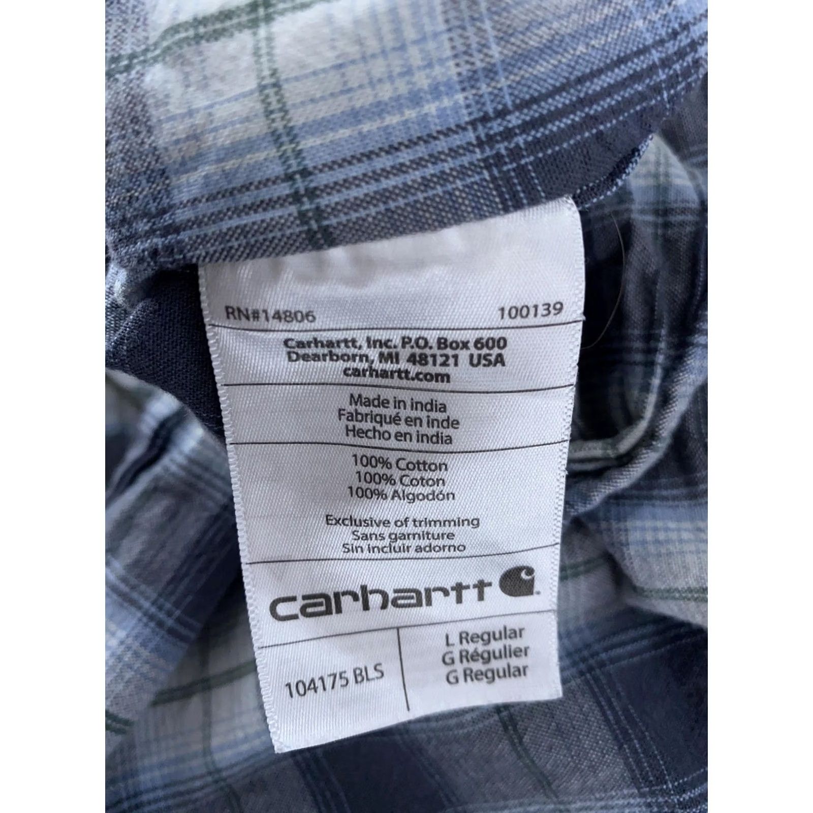 Carhartt Carhartt Work Shirt Mens Large Blue Plaid Button-Up Short Sleeve Workwear Comfort Breathable Cotton Logo Pocket Size US L / EU 52-54 / 3 - 8 Thumbnail