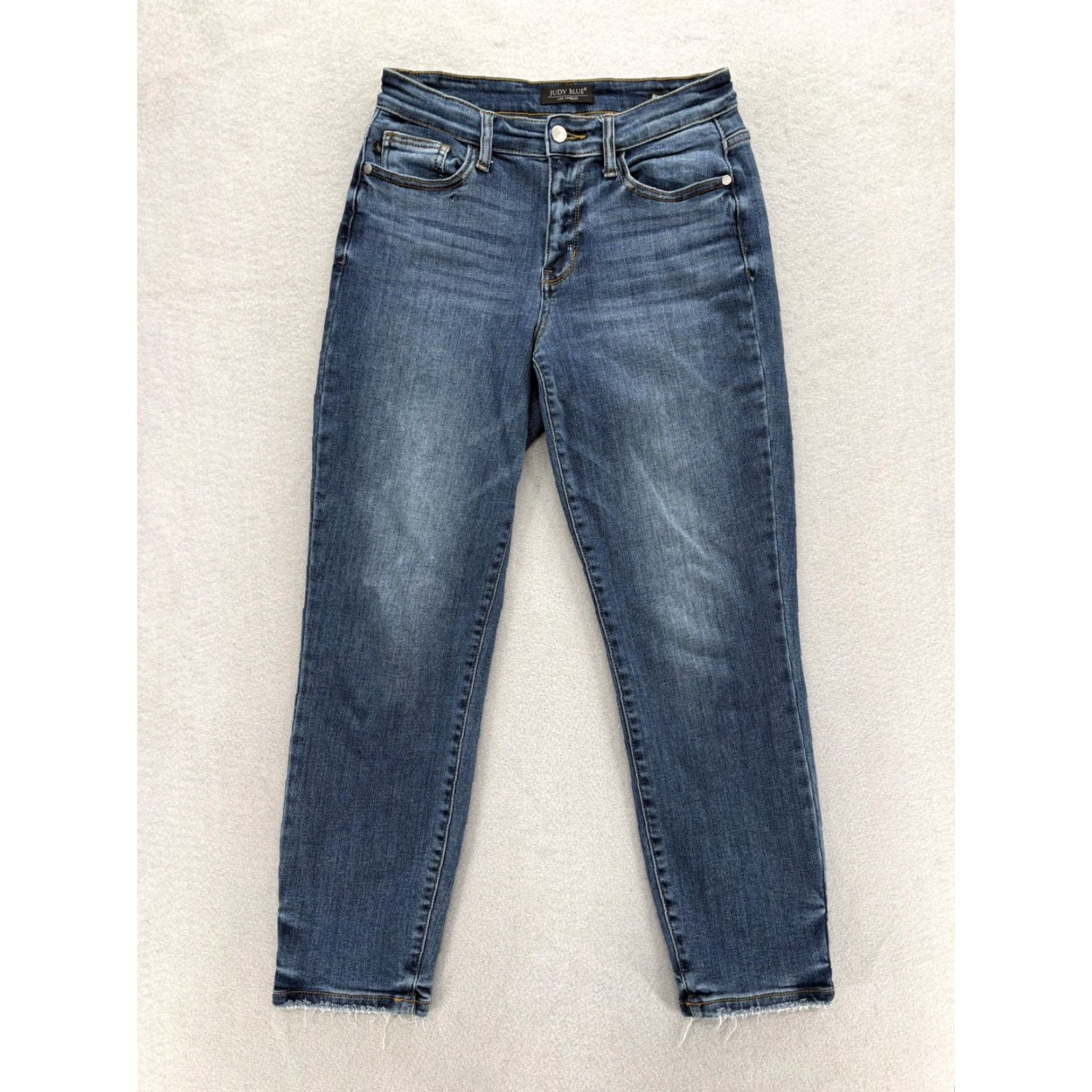 Denime Judy Blue Jeans Womens 3/26 Blue Medium Wash Mid Rise Fringe Denim Boyfriend Style Jeans Stretch 5-Pocket Zip Rise Mid-Relaxed Womens Jeans Blue Size 26" / US 2 / IT 38 - 2 Thumbnail