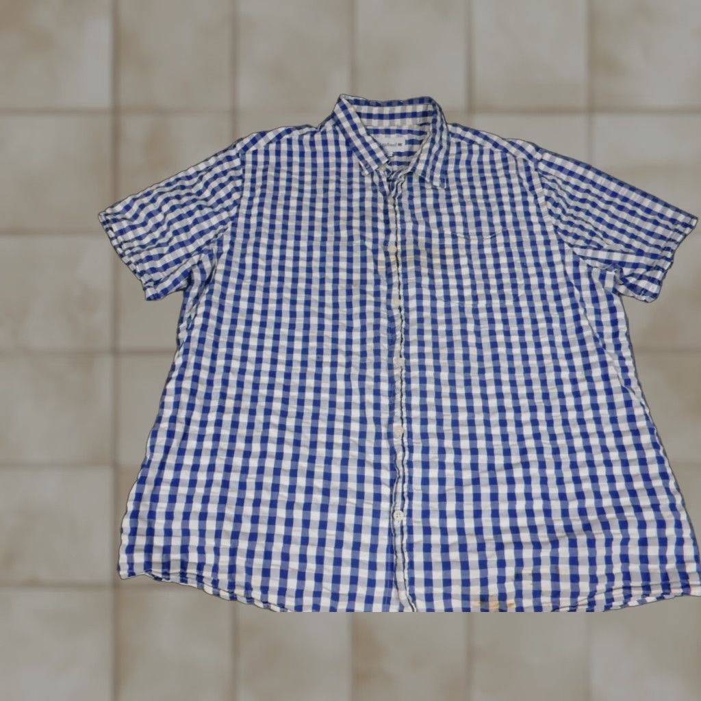 Vintage Saddlebred Shirt Button-Up Plaid Blue 2XL Mens Short Sleeve Collared Button Down Cotton Knit Size US XXL / EU 58 / 5 - 1 Thumbnail