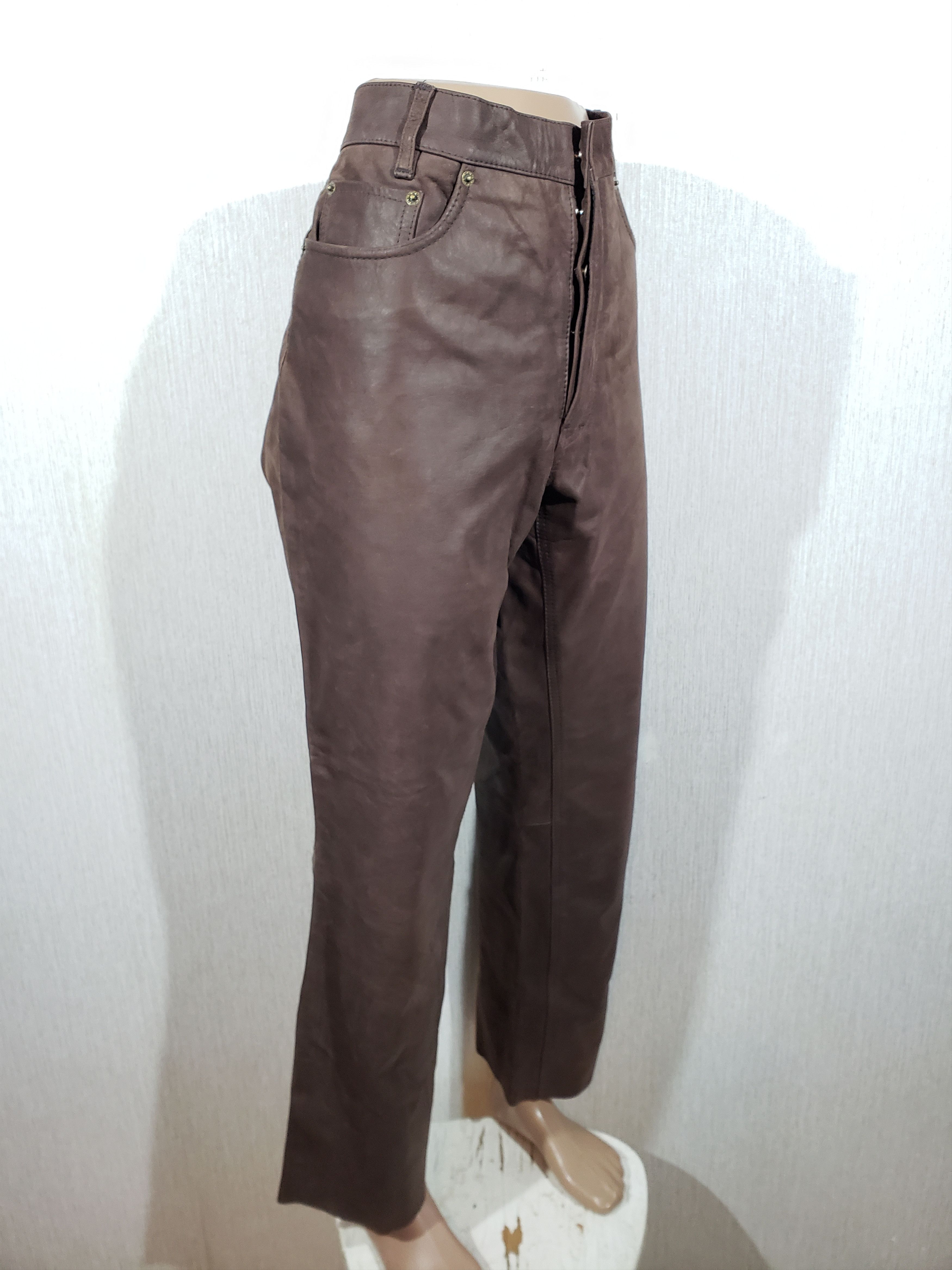 Genuine Leather Brown nubuck leather pants. Size US 33 - 3 Thumbnail