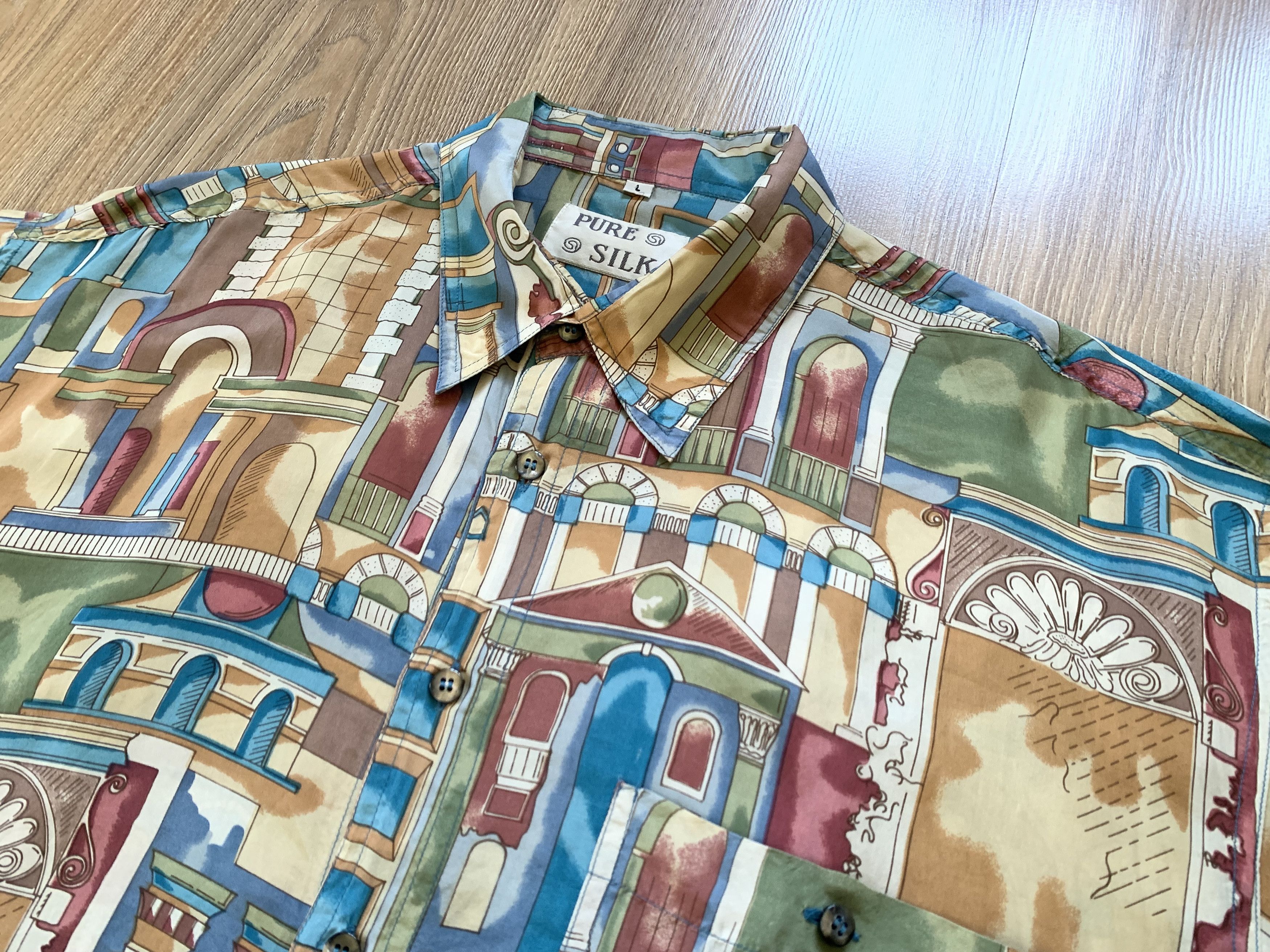 Vintage Pure Silk Light Printed Long Sleeve Shirt Size US L / EU 52-54 / 3 - 4 Thumbnail