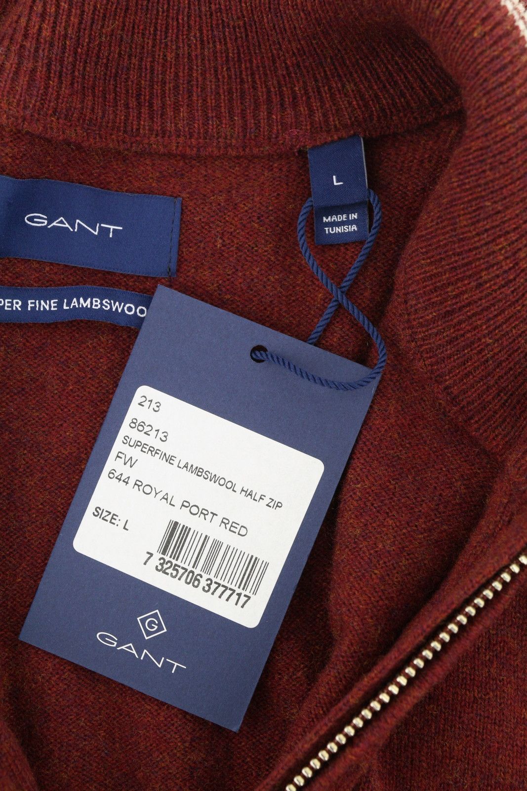 Gant SUPER FINE LAMBSWOOL HALF ZIP L Royal Port Red Jumper 87309 Size US L / EU 52-54 / 3 - 6 Thumbnail