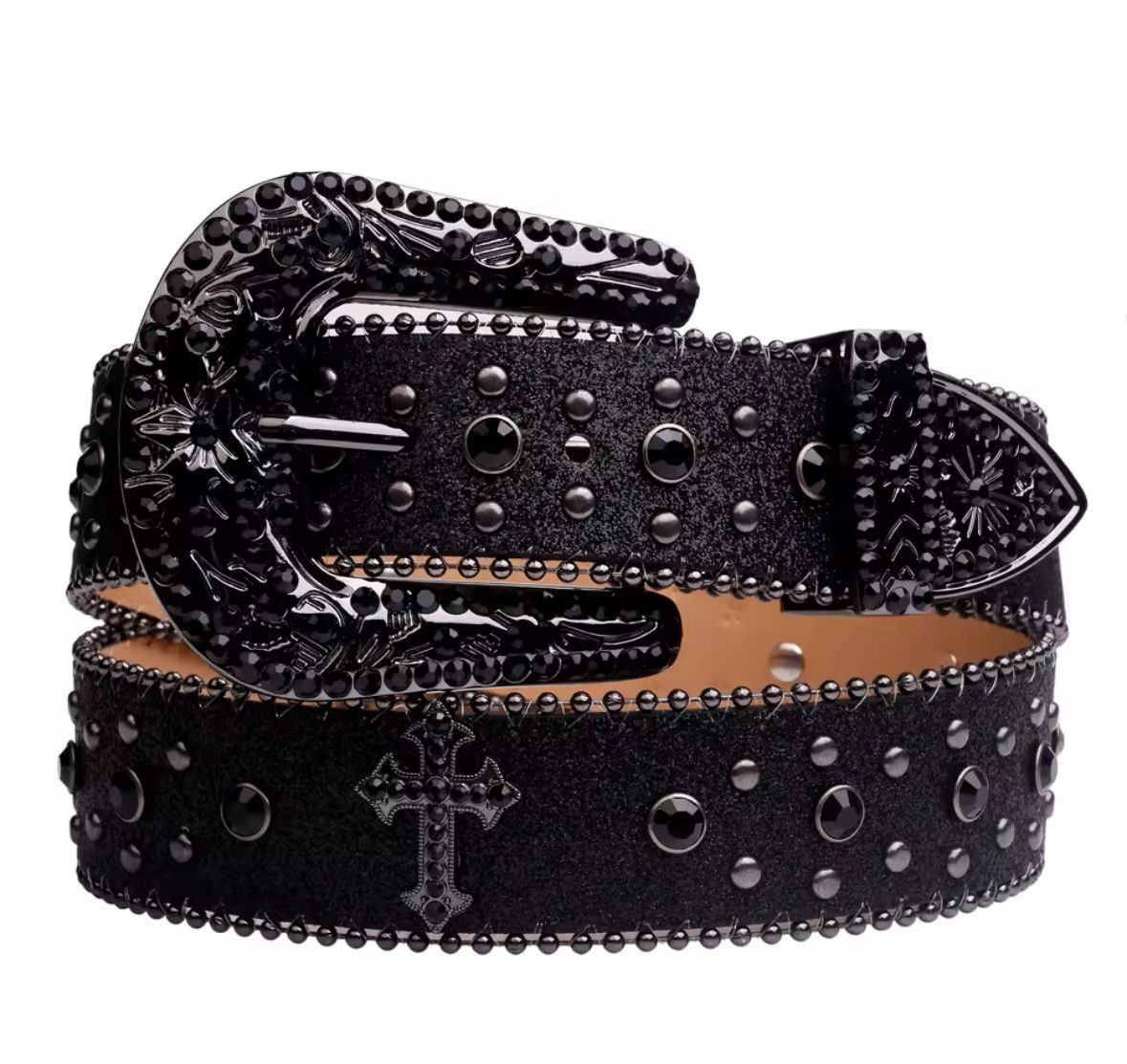 Japanese Brand Unisex Trendy Gothic Punk Cowboy Rhinestone Buckle Belt Size 38 - 2 Thumbnail