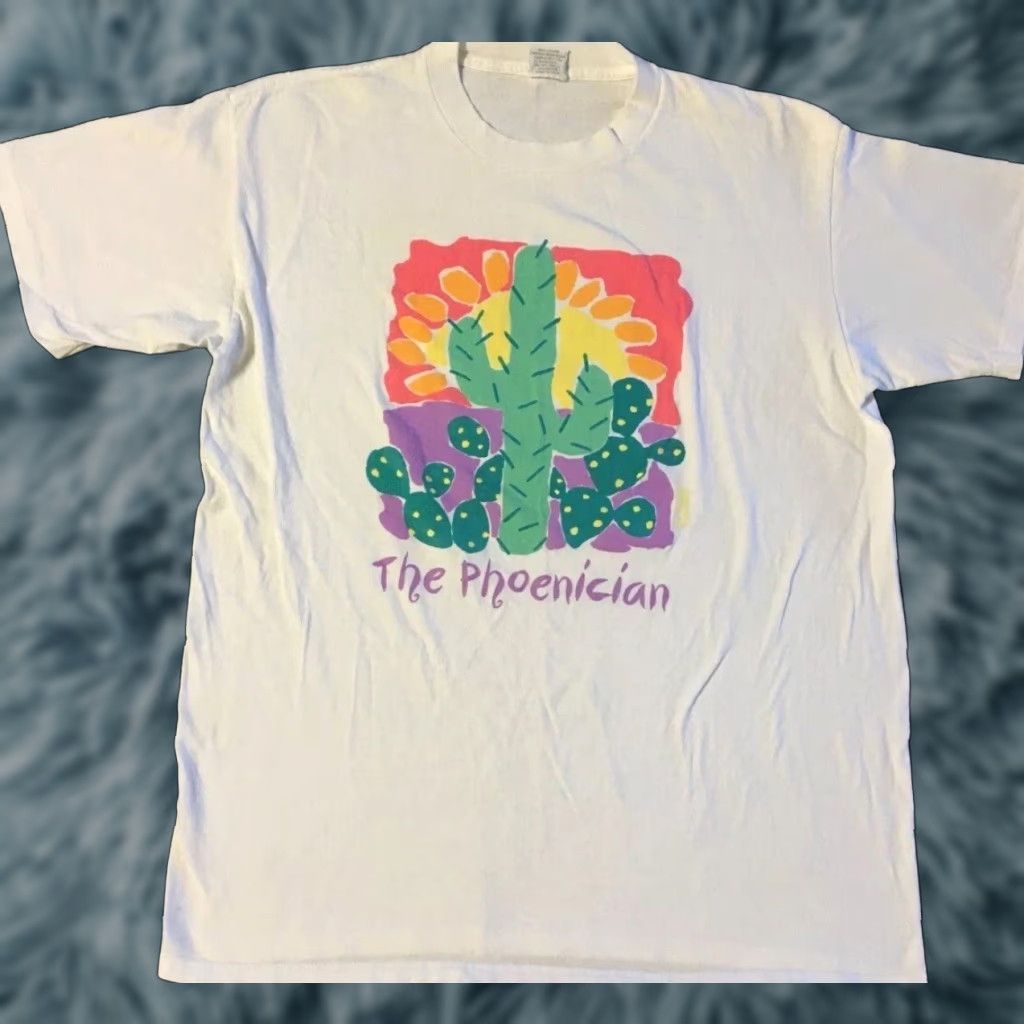 Vintage VINTAGE 90s Arizona Cactus Faded Abstract Art Shirt XL White Sun Palm Trees Beach Grunge 80s Mens T-Shirt Size US XL / EU 56 / 4 - 1 Thumbnail