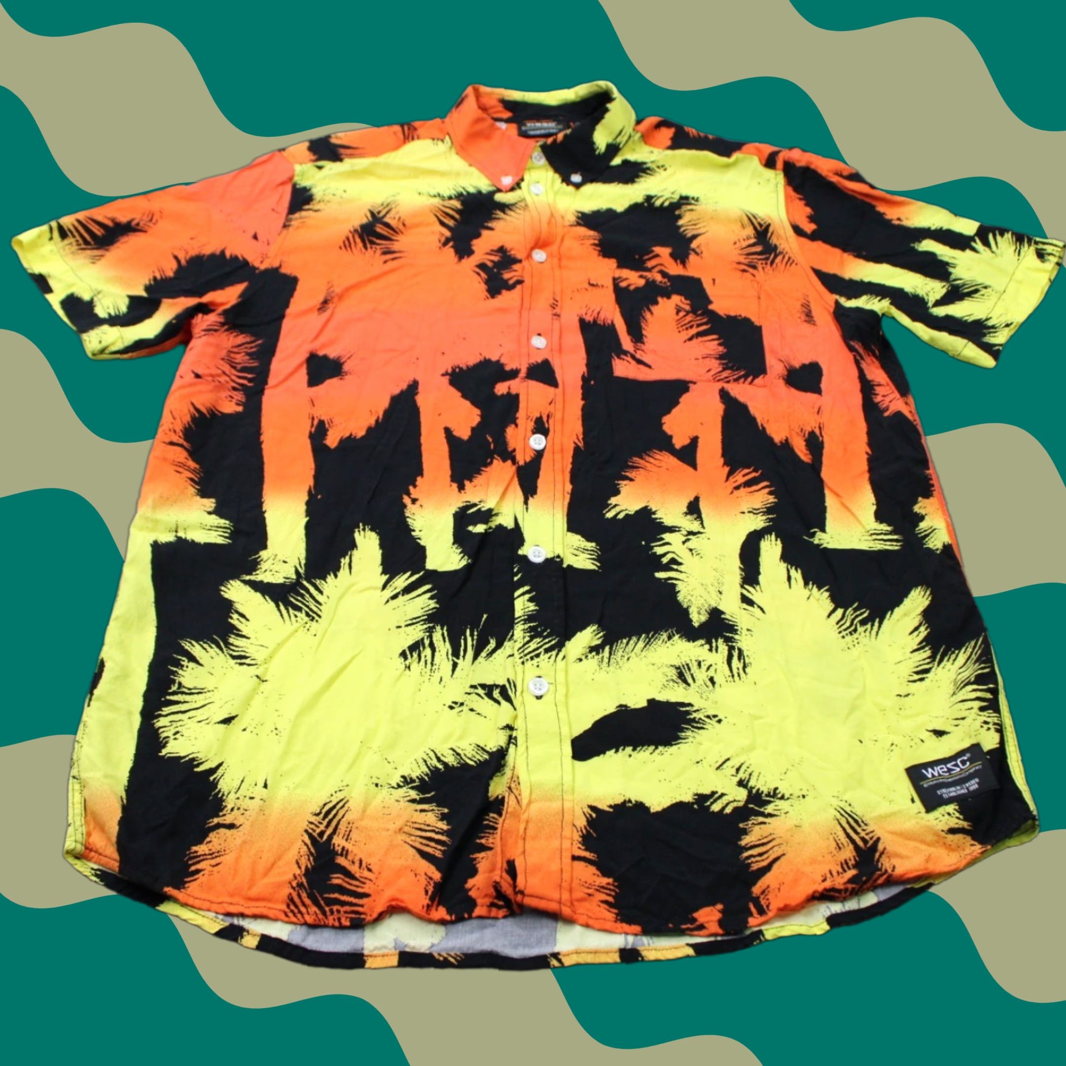 WeSC WESC Hawaiian Shirt Mens M Orange/Yellow S/S Button-Down Floral Casual Shirt Size US M / EU 48-50 / 2 - 1 Thumbnail
