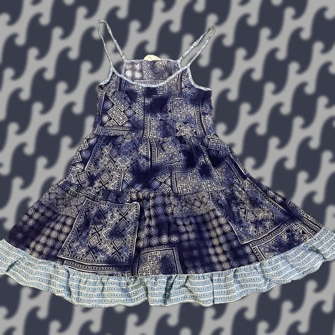 Vintage Ocean Drive Sun Dress Women’s M Blue Mandala Patchwork Print Bandana Sundress (Short) Womens Size M / US 6-8 / IT 42-44 - 1 Thumbnail