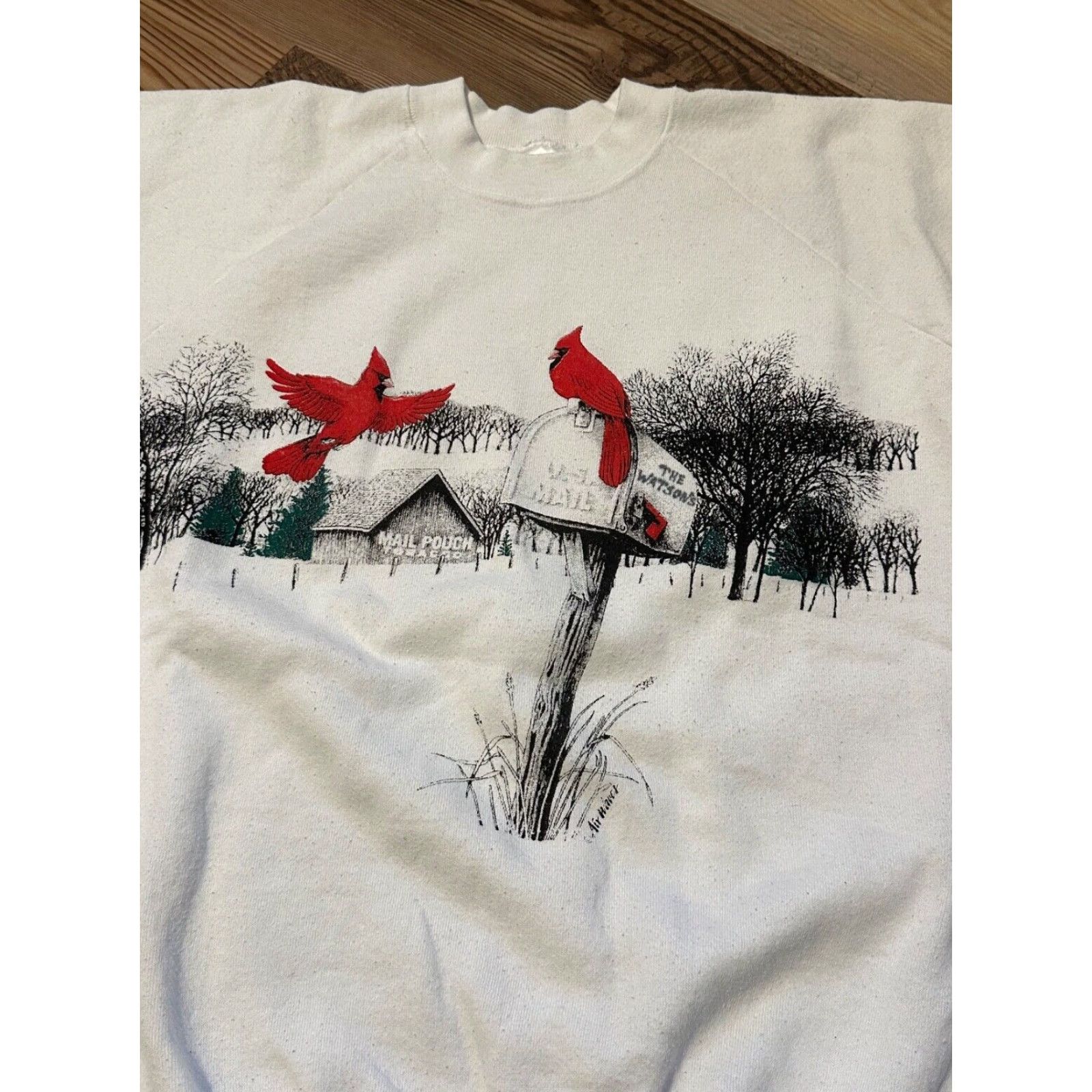 Fruit Of The Loom VINTAGE 90s Fruit of the Loom Cardinals Mailbox Barn Winter Scene Sweatshirt XL White Graphic Print Mens Size US XL / EU 56 / 4 - 2 Thumbnail