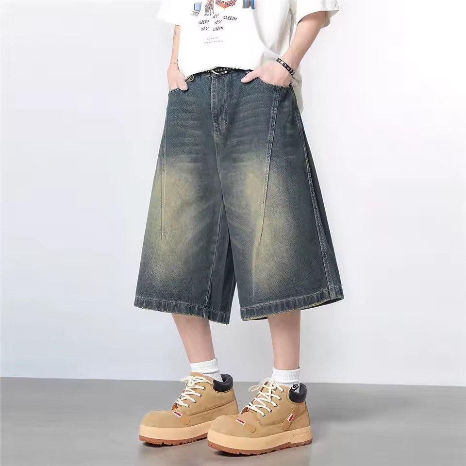 Jean Extra Long Culotte Style Washed Jorts, Baggy Denim Shorts Size US 32 / EU 48 - 4 Thumbnail