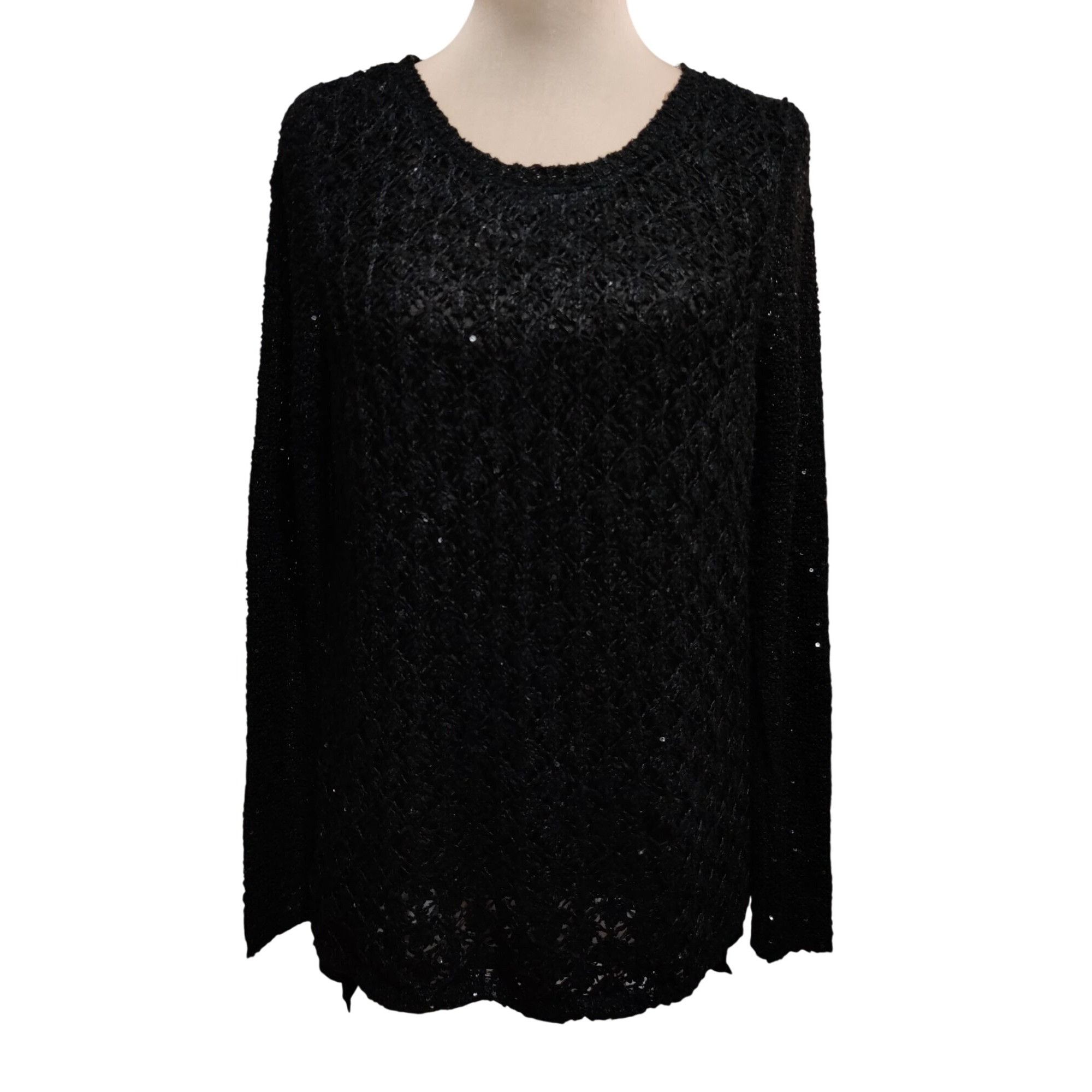 Other Maurices Black Sequin Open Knit Tunic Sweater Size L Sheer H Size L / US 10 / IT 46 - 2 Thumbnail
