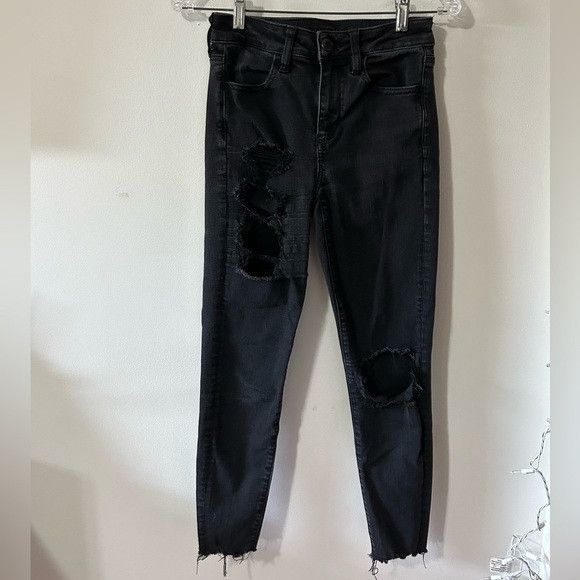 American Eagle Outfitters Black American Eagle‎ Ripped Skinny Jeans Size 27" / US 4 / IT 40 - 1 Thumbnail