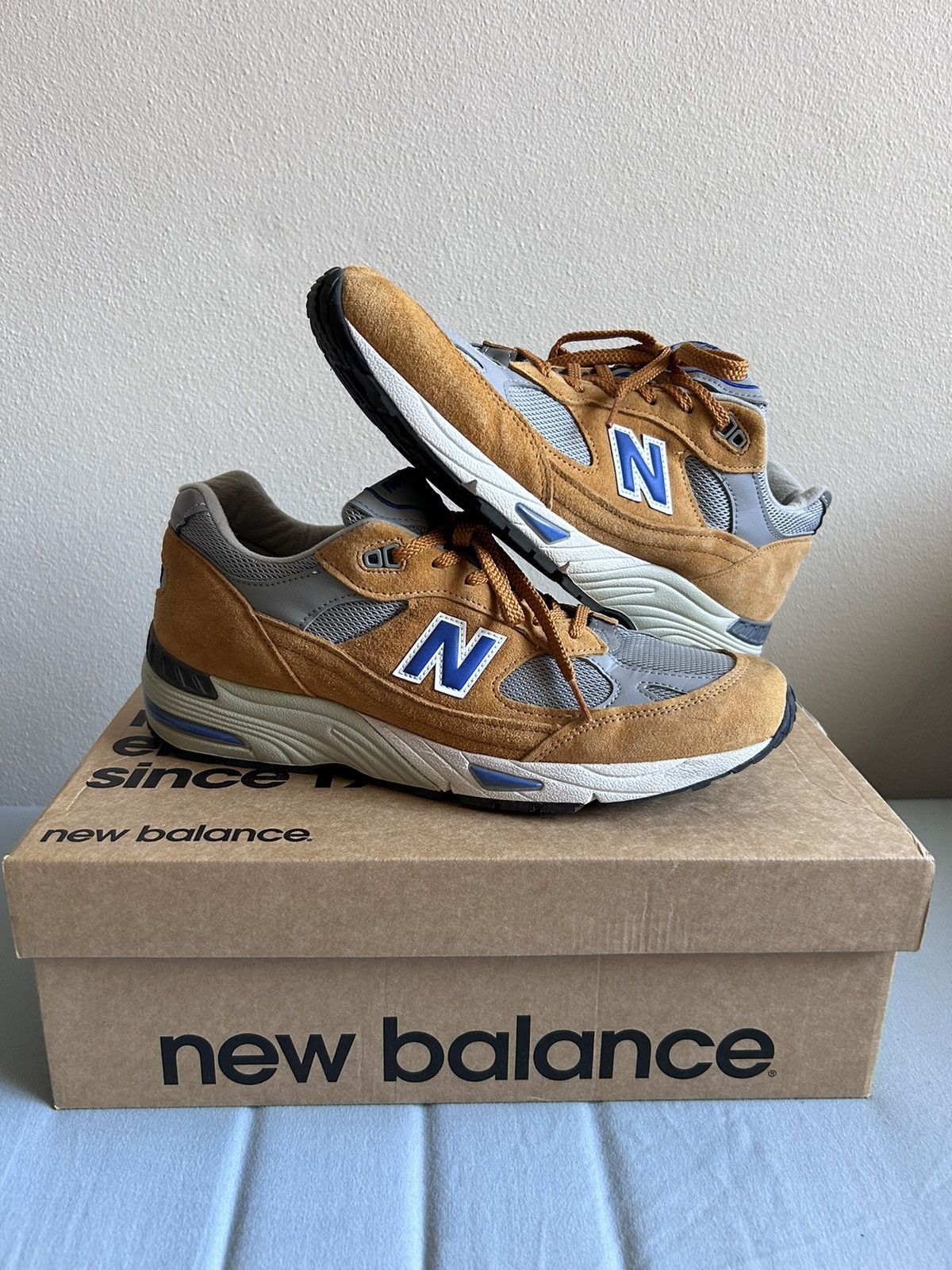 image of New Balance 991 Orange/blue Made In Uk Shoes, Men's (Size 10)