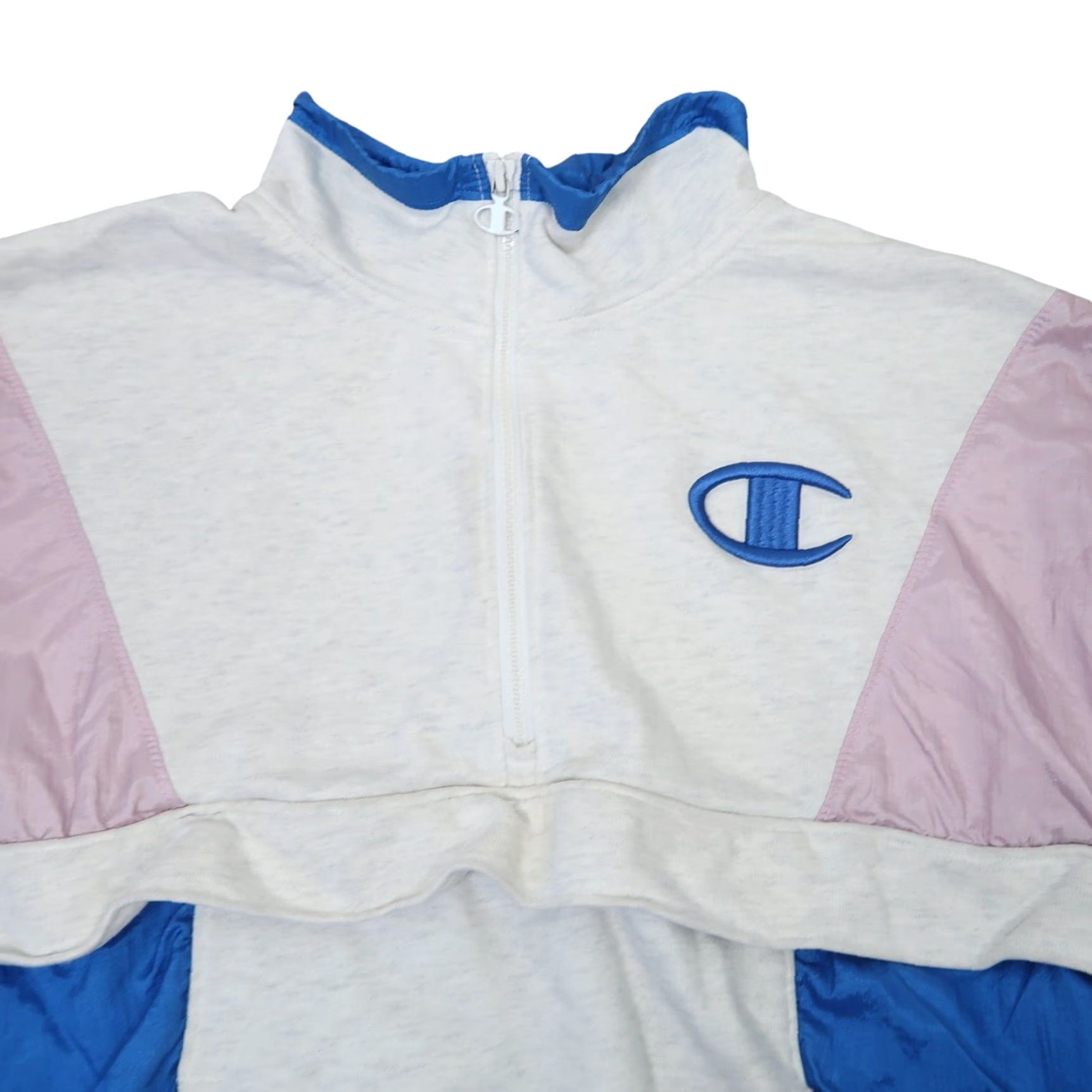 Champion VINTAGE Champion Sweatshirt Windbreaker 1/4 Zip Heather Grey Blue Pink Women M 90s Pullover Size M / US 6-8 / IT 42-44 - 2 Thumbnail