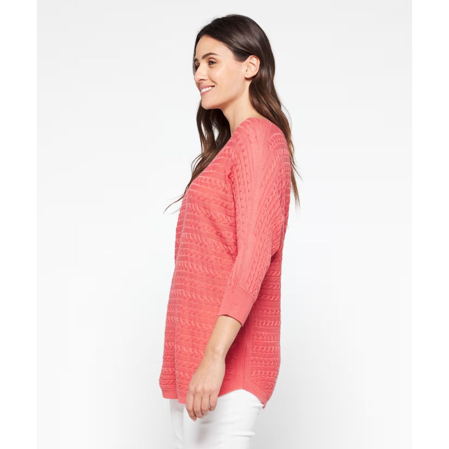 Other Market & Spruce Reviera Coral Cable Knit Dolman 3/4 Sweater Size S / US 4 / IT 40 - 3 Thumbnail