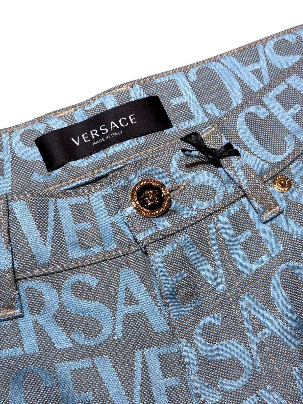 Versace Versace Jeans - Light Blue All-Over Logo Print Size US 29 - 4 Thumbnail