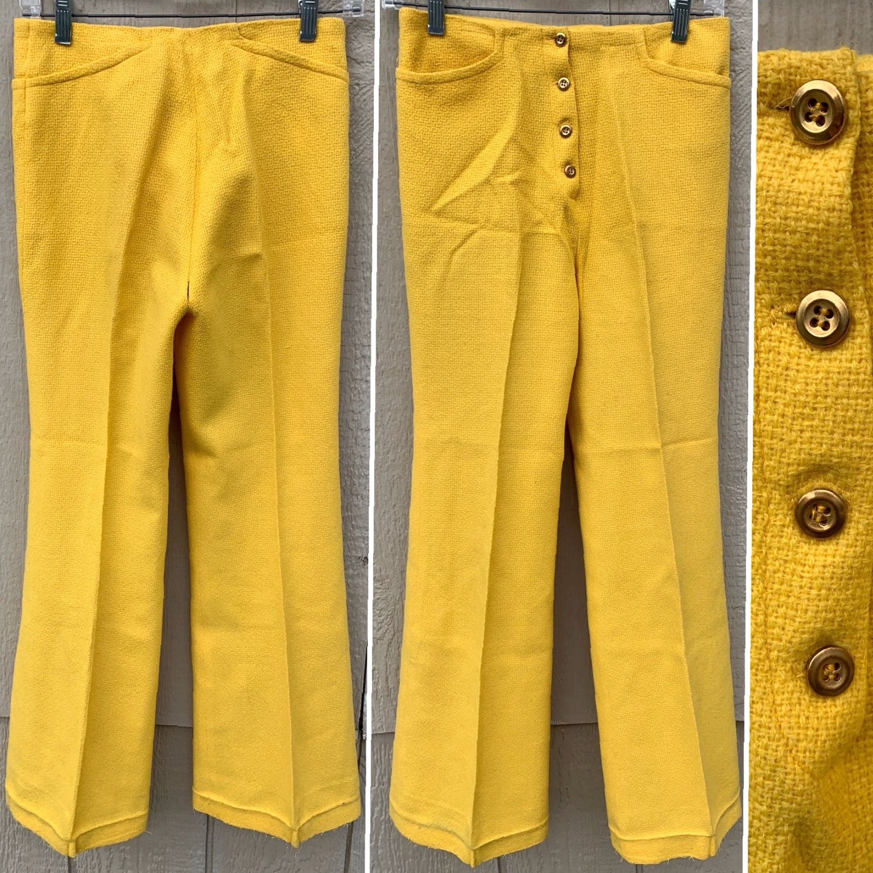 Bell VINTAGE Bronson Of California Button Fly Hip Hugger Bell Bottom Pants 1960s 27.5 in Waist 13 3/4” Hip 17 1/2” Inseam 27 3/8” Yellow Womens/Boys? Size 28" / US 6 / IT 42 - 4 Thumbnail