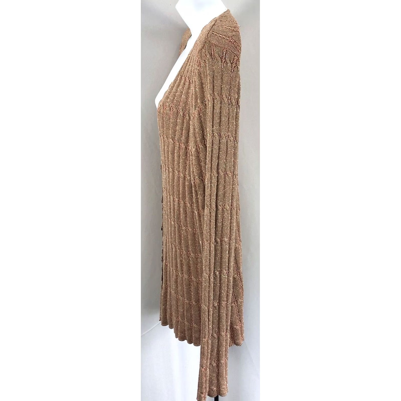 Vintage VINTAGE Stone Silk Knit Cardigan Sweater L Peach Gold Glitter Sparkle Crochet Lagenlook Bohemian City Classic Grunge academia Women Cardigan Size L / US 10 / IT 46 - 2 Thumbnail