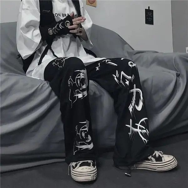 Japanese Brand × Vintage Black Harajuku printed anime sweatpants Size US 32 / EU 48 - 2 Thumbnail