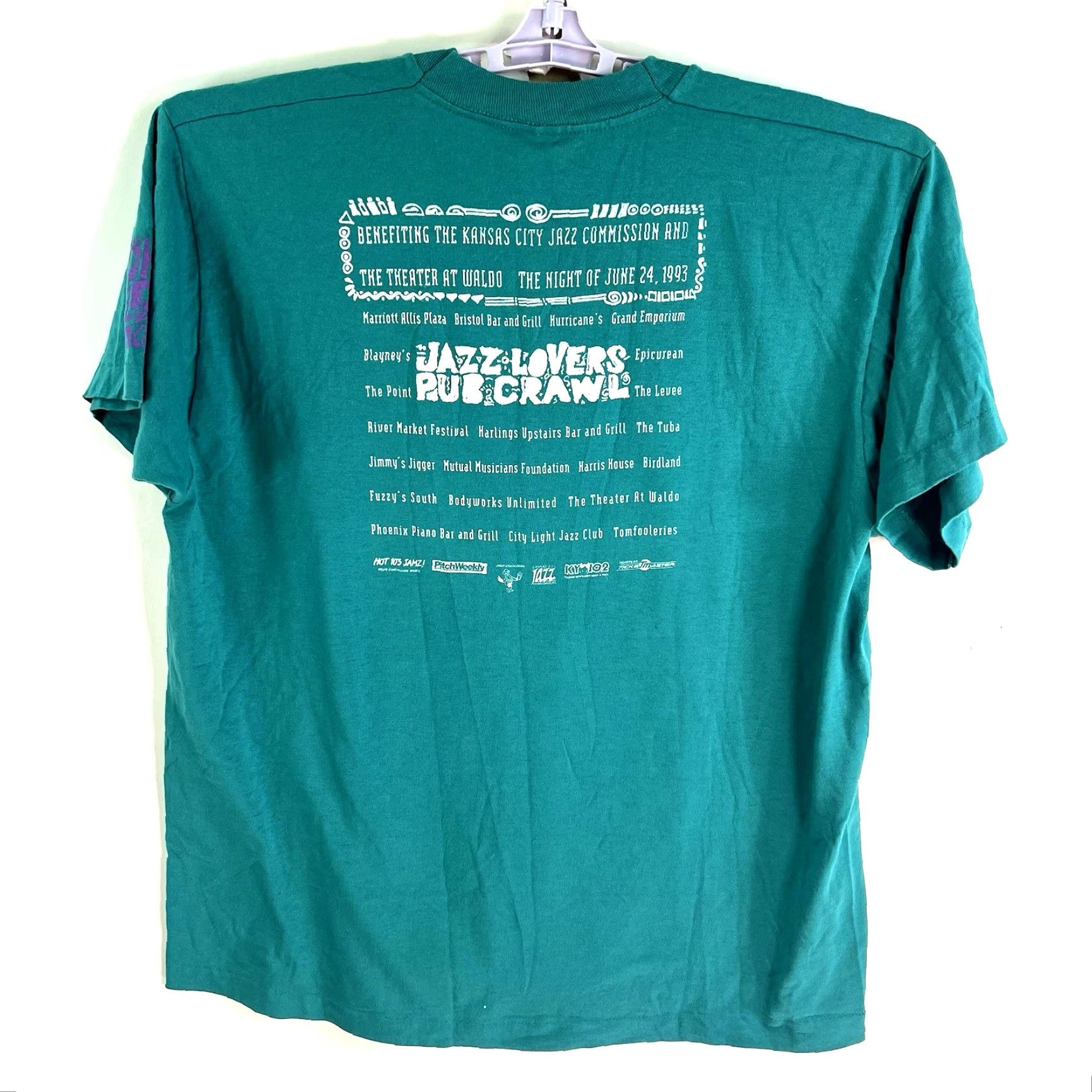 Fruit Of The Loom VTG Jazz Lovers Pub Crawl 1993 T-Shirt Mens XL Teal Green 90s Music USA Pub Crawl Jazz Lovers VTG KC T-Shirt Fruit of the Loom Size US XL / EU 56 / 4 - 2 Thumbnail