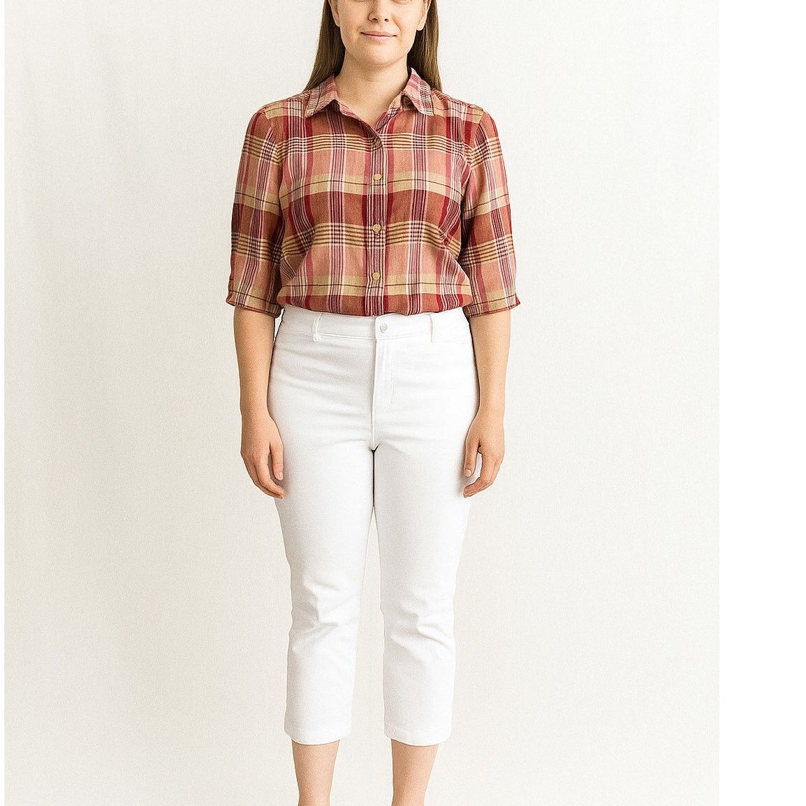 Saks Fifth Avenue Real Clothes Saks Fifth Avenue Blouse MEDIUM Plaid Linen Size M / US 6-8 / IT 42-44 - 3 Thumbnail