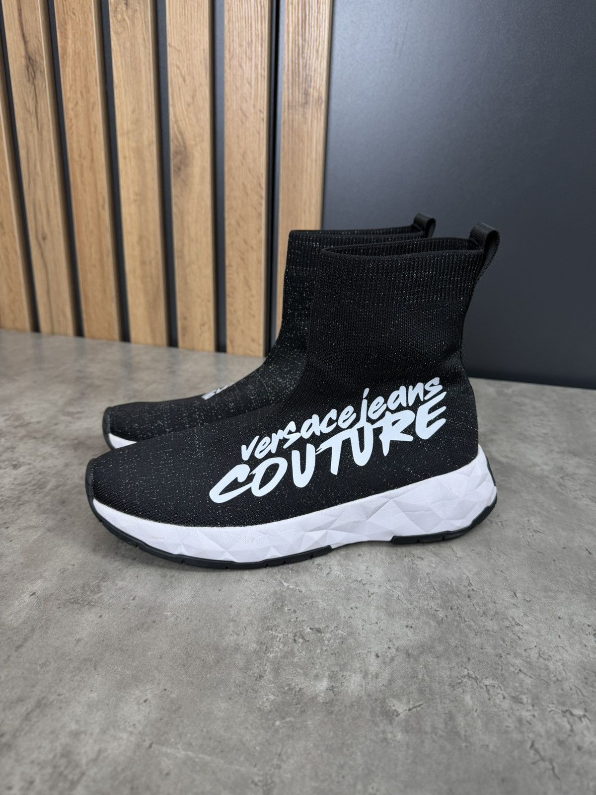 Versace Jeans Couture Versace Jeans Couture Sock Sneakers Black Logo Knit Size 40 Size US 10 / IT 40 - 1 Thumbnail