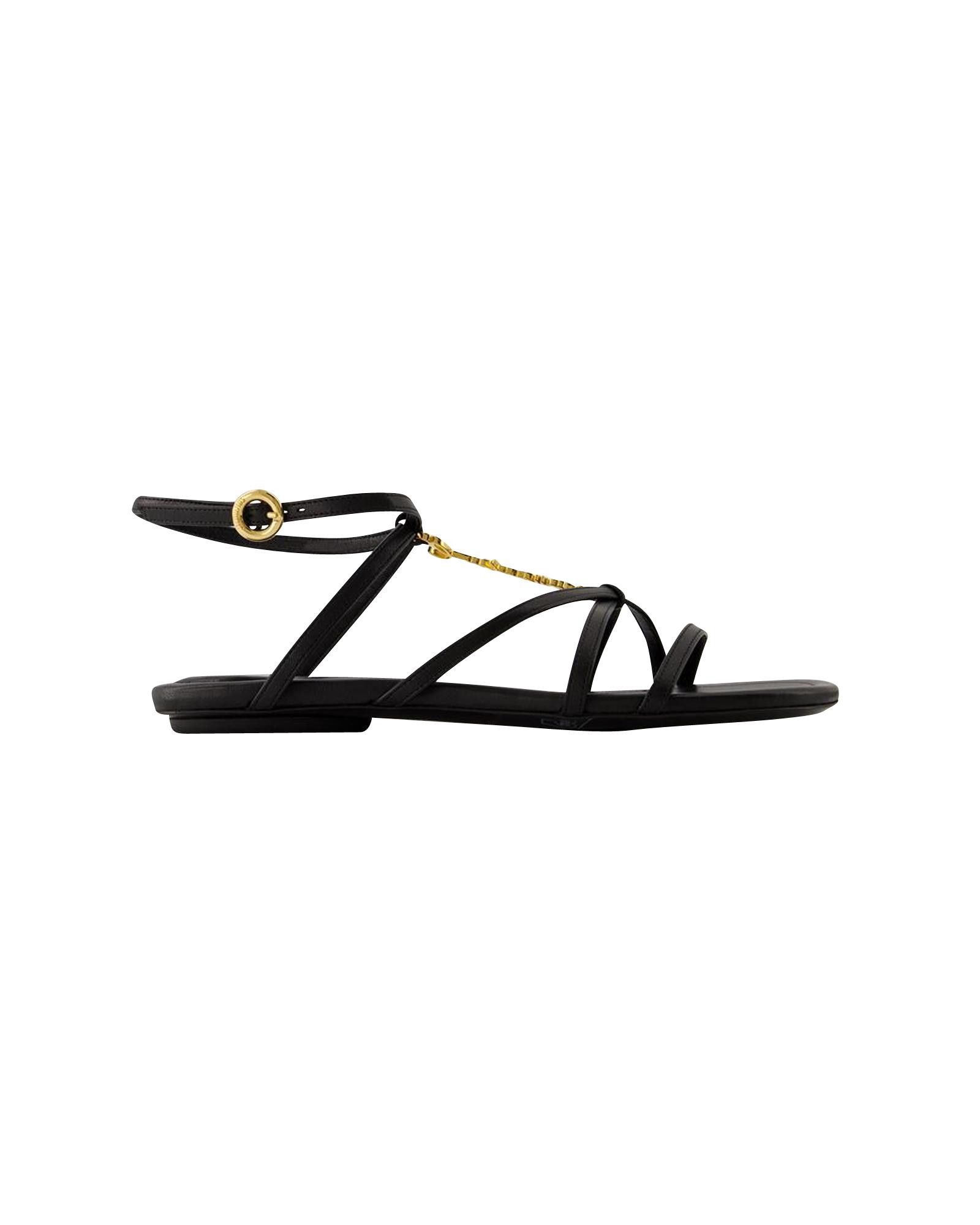 image of Jacquemus Ankle-Strap Leather Sandals in Black, Women's (Size 7)