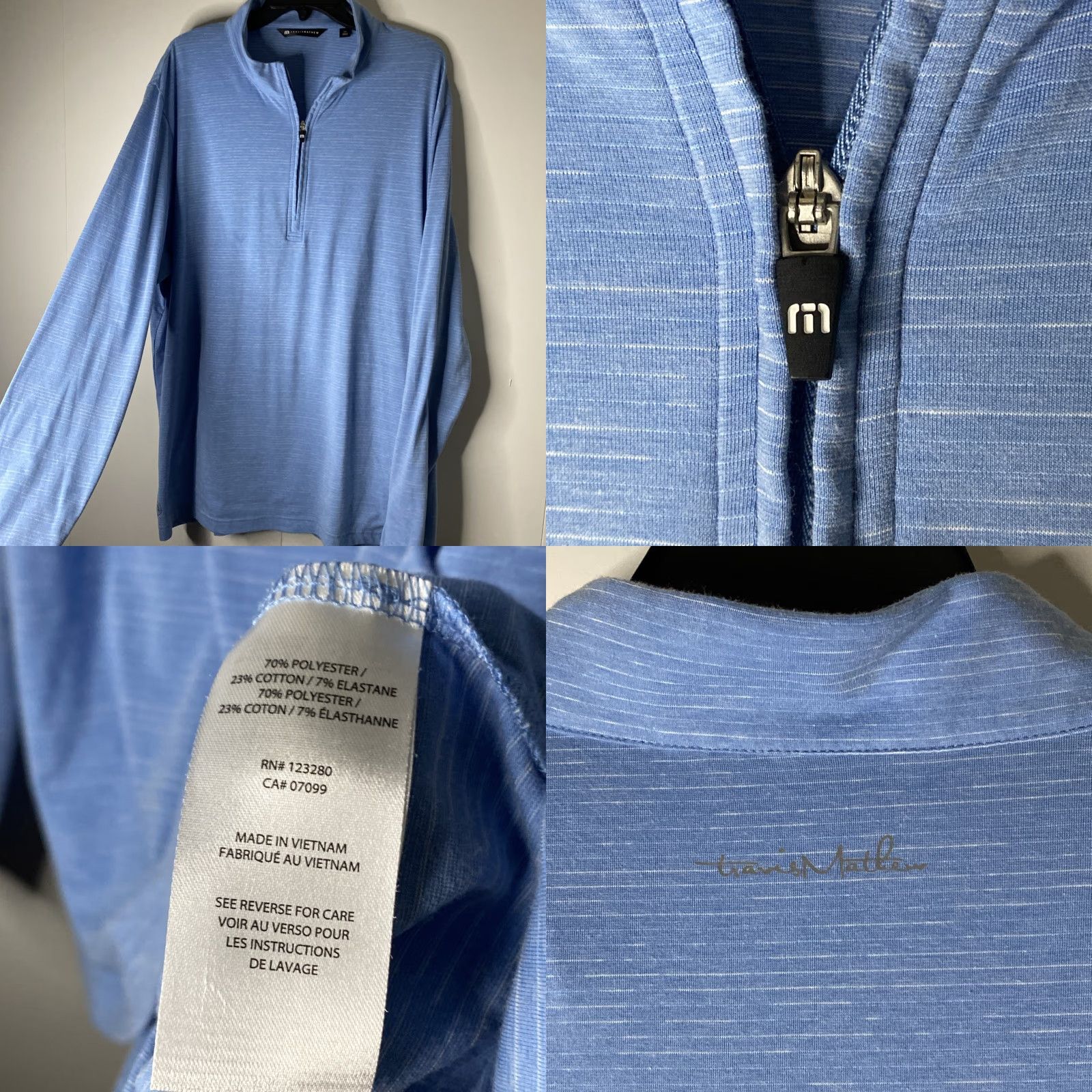 TravisMathew Travis Matthew Quarter Zip Mens 2XL Light Weight Golf Walking Blue Size US XXL / EU 58 / 5 - 8 Thumbnail