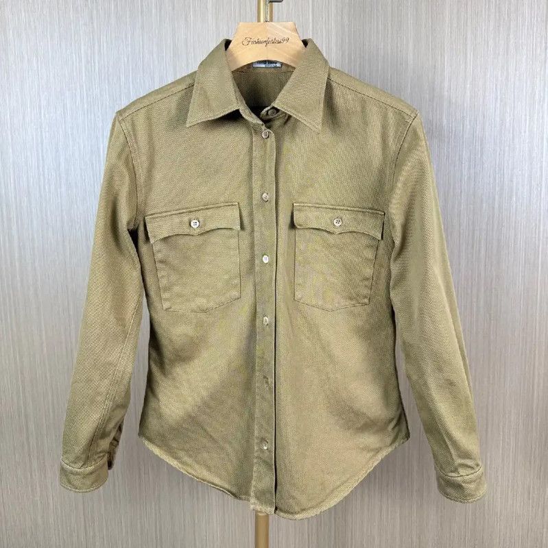 Miu Miu Miu Miu Khaki Cotton Women's Shirt 0089 Size L / US 10 / IT 46 - 1 Thumbnail