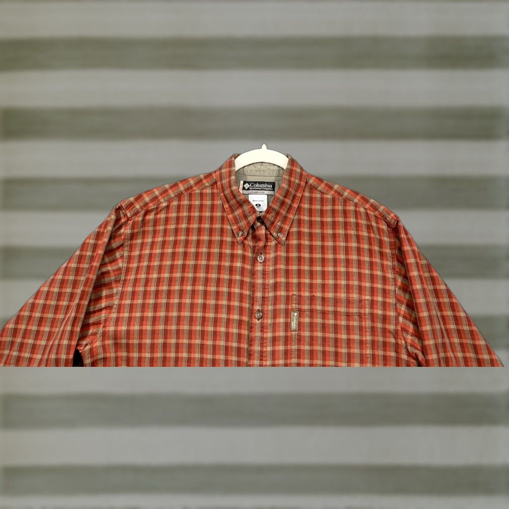 Logo 7 Columbia Shirt Button-Up Long Sleeve Plaid Logo Red Brown Tan Regular M Mens Size US M / EU 48-50 / 2 - 1 Thumbnail