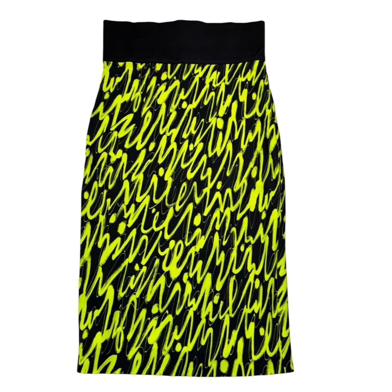MILLY Milly Black Waist Neon Lime Patterned Pencil Skirt Size 6 Size 28" / US 6 / IT 42 - 2 Thumbnail