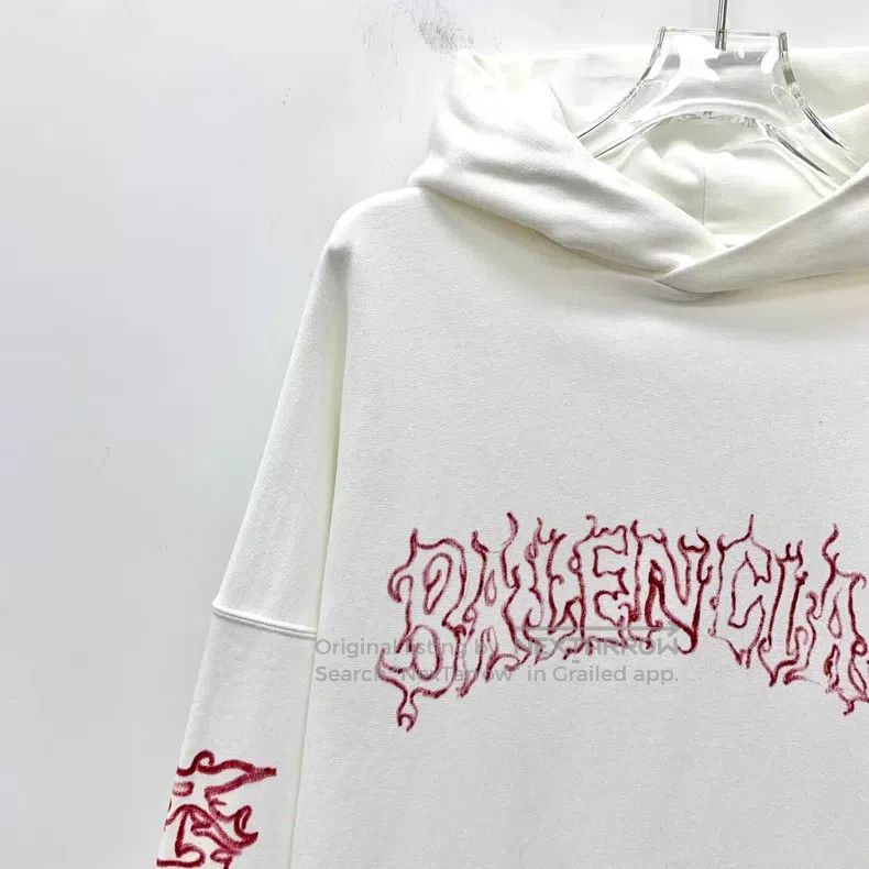 Balenciaga Balenciaga White Logo Letter Printed Cotton Hooded Long Sl Size US S / EU 44-46 / 1 - 3 Thumbnail