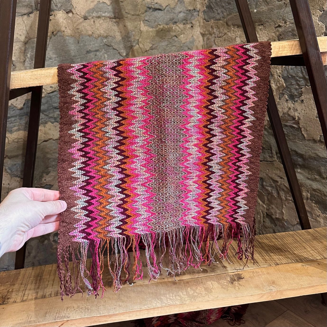 Missoni Missoni Pink Brown Zigzag Chenille Scarf Size ONE SIZE - 4 Thumbnail