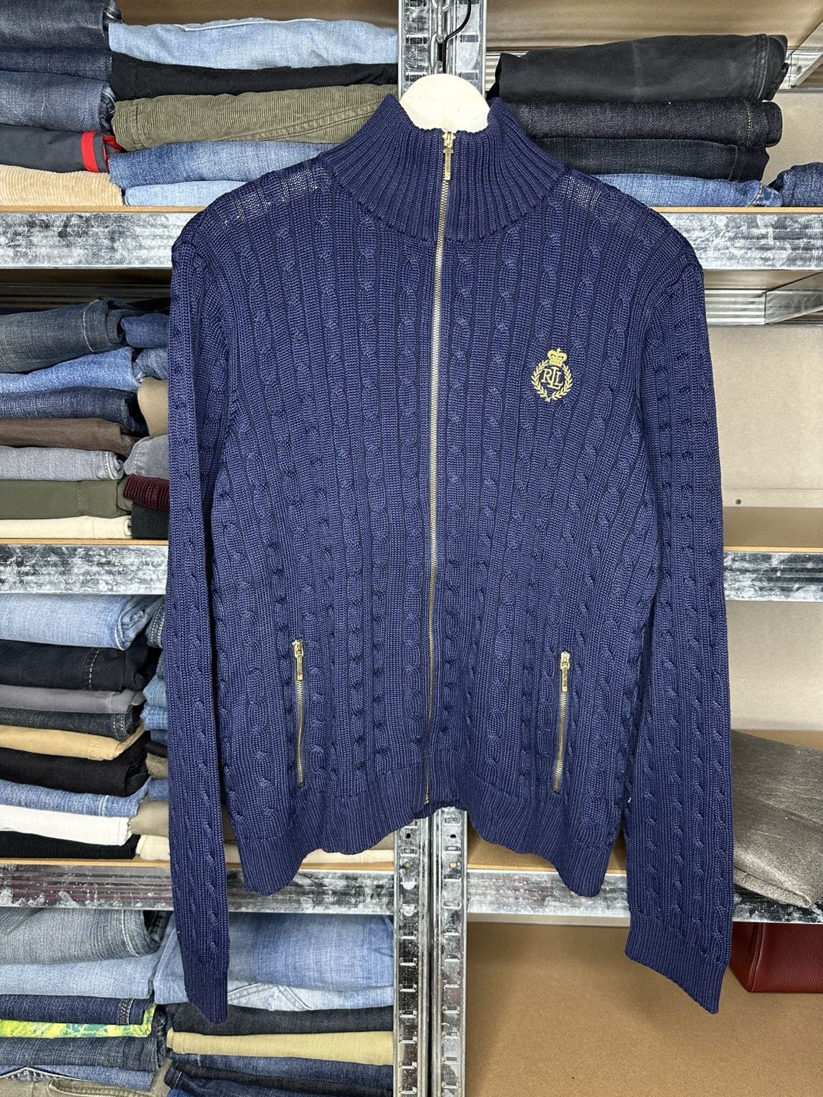 Lauren Ralph Lauren Lauren Ralph Lauren Cable Knit Full Zip Sweater Gold Logo Size US L / EU 52-54 / 3 - 1 Thumbnail
