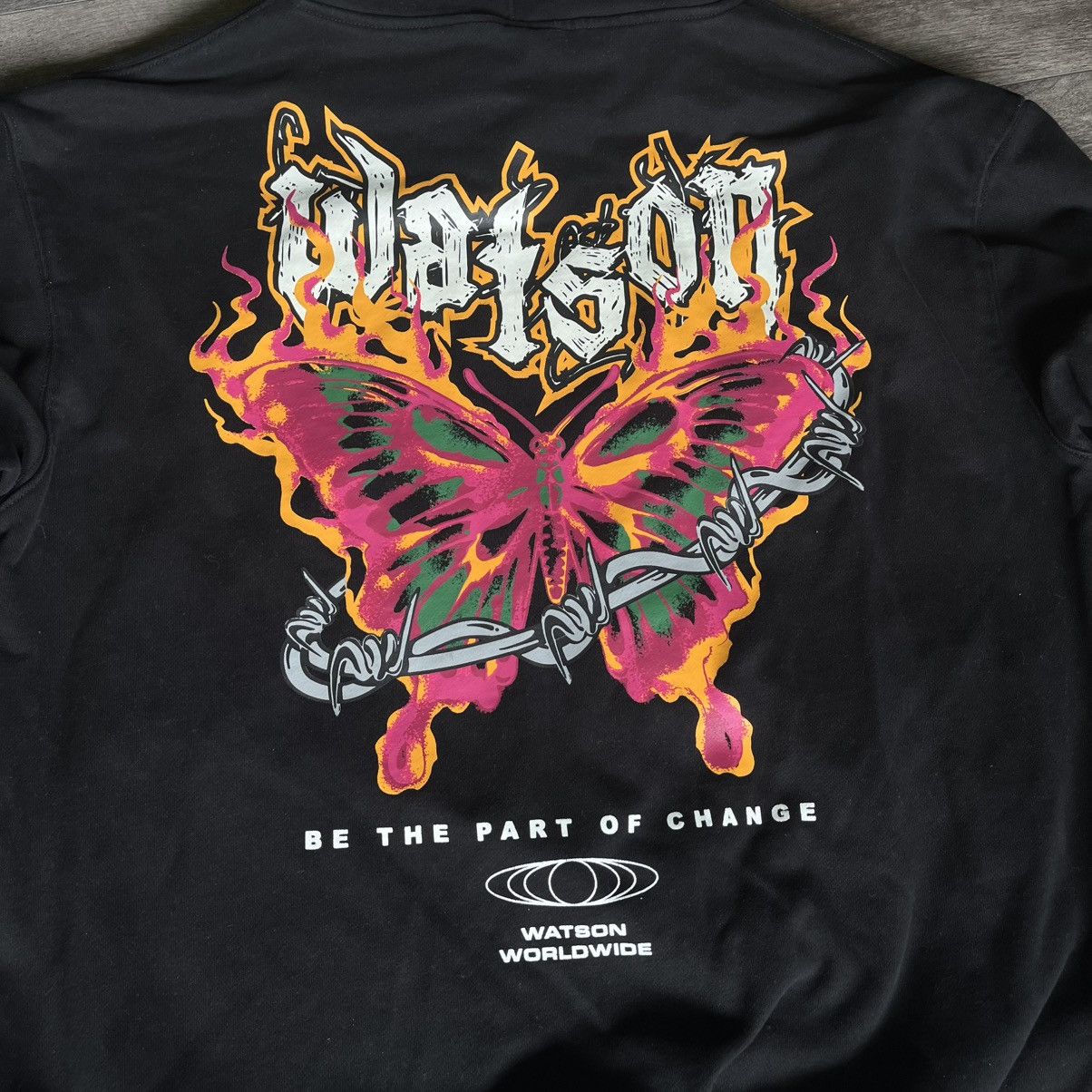 Vintage Watson Studios Worldwide Apparel Rebel Born Butterfly Hoodie Size US XL / EU 56 / 4 - 4 Thumbnail