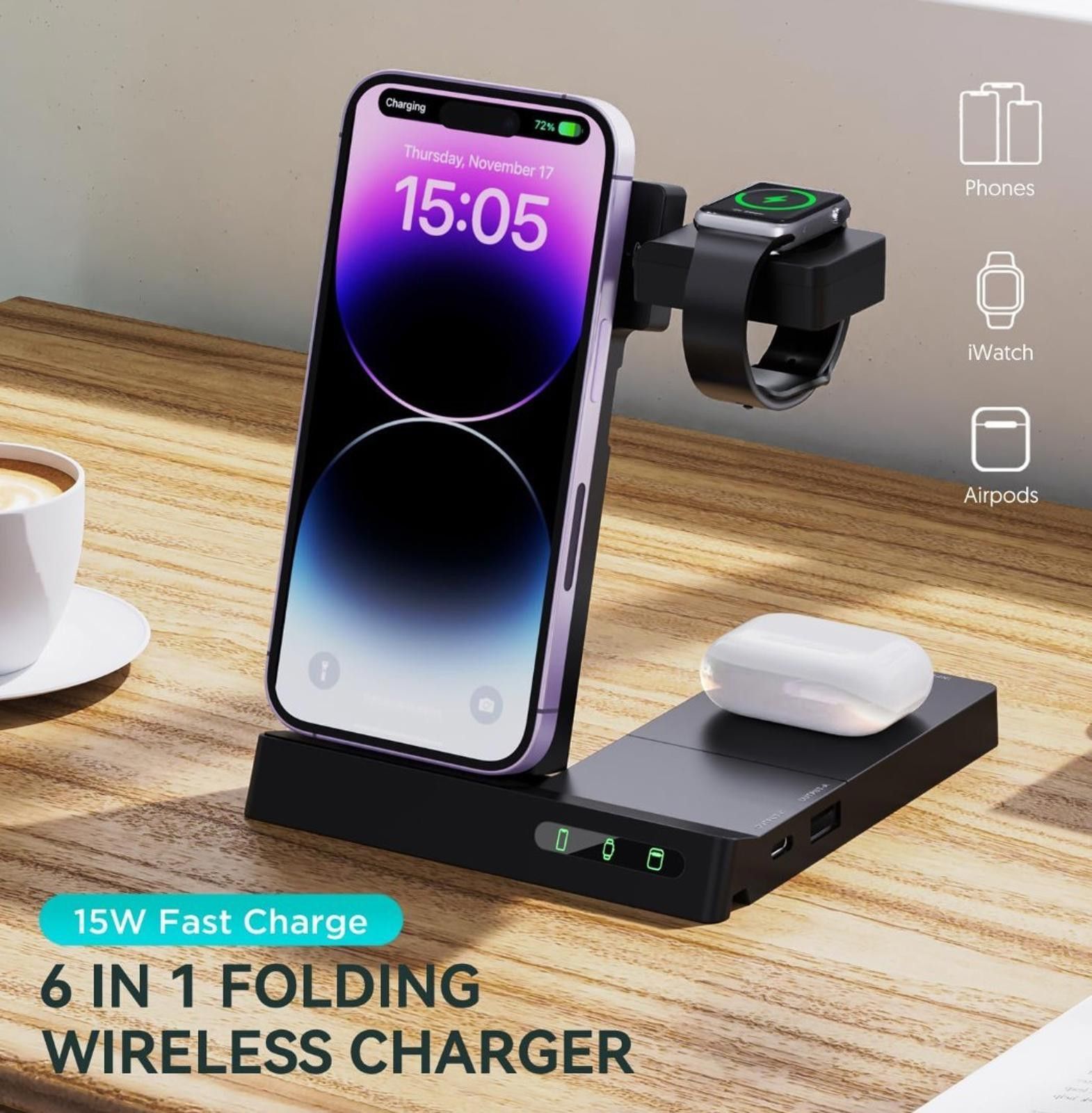 The Unbranded Brand Multi-Charging Dock Wireless Charger Station 6-in-1 Size ONE SIZE - 9 Thumbnail