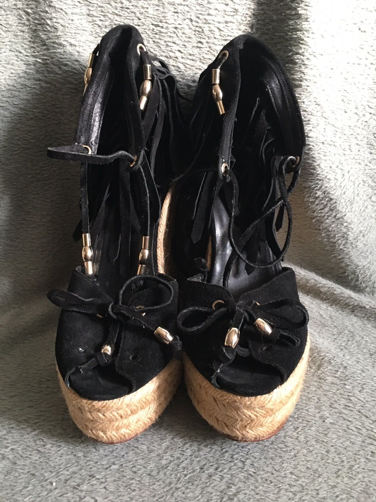 Gucci GUCCI Espadrilles Black Suede Wedge Sandals EU40 Size US 10 / IT 40 - 5 Thumbnail