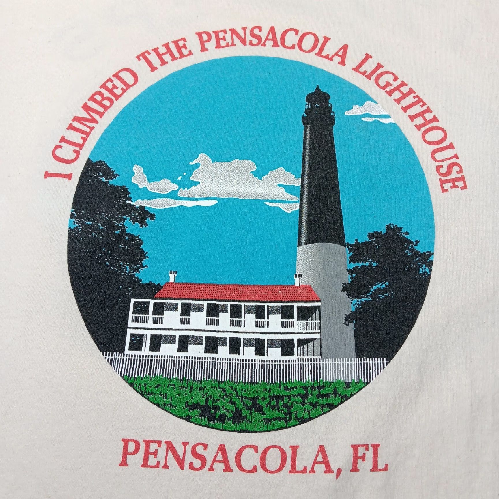 Gildan Gildan Ultra Cotton Shirt Men XL I Climbed The Pensacola Lighthouse Travel Florida Nautical Tourist Crew Neck Short Sleeve Natural/Off-white Size US XL / EU 56 / 4 - 2 Thumbnail