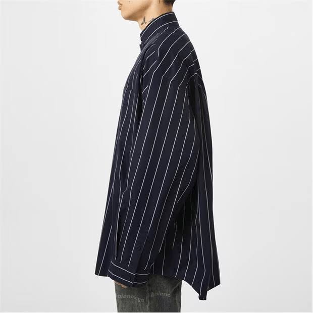 Balenciaga Pinstriped Reverse Logo Shirt Size US XS / EU 42 / 0 - 6 Thumbnail